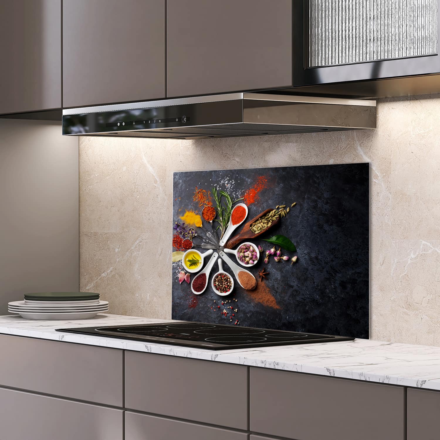 Eigen afmeting spatscherm-op-maat Keuken - Hittebestendig gehard glas - Kleurrijke Kruidenmelange
