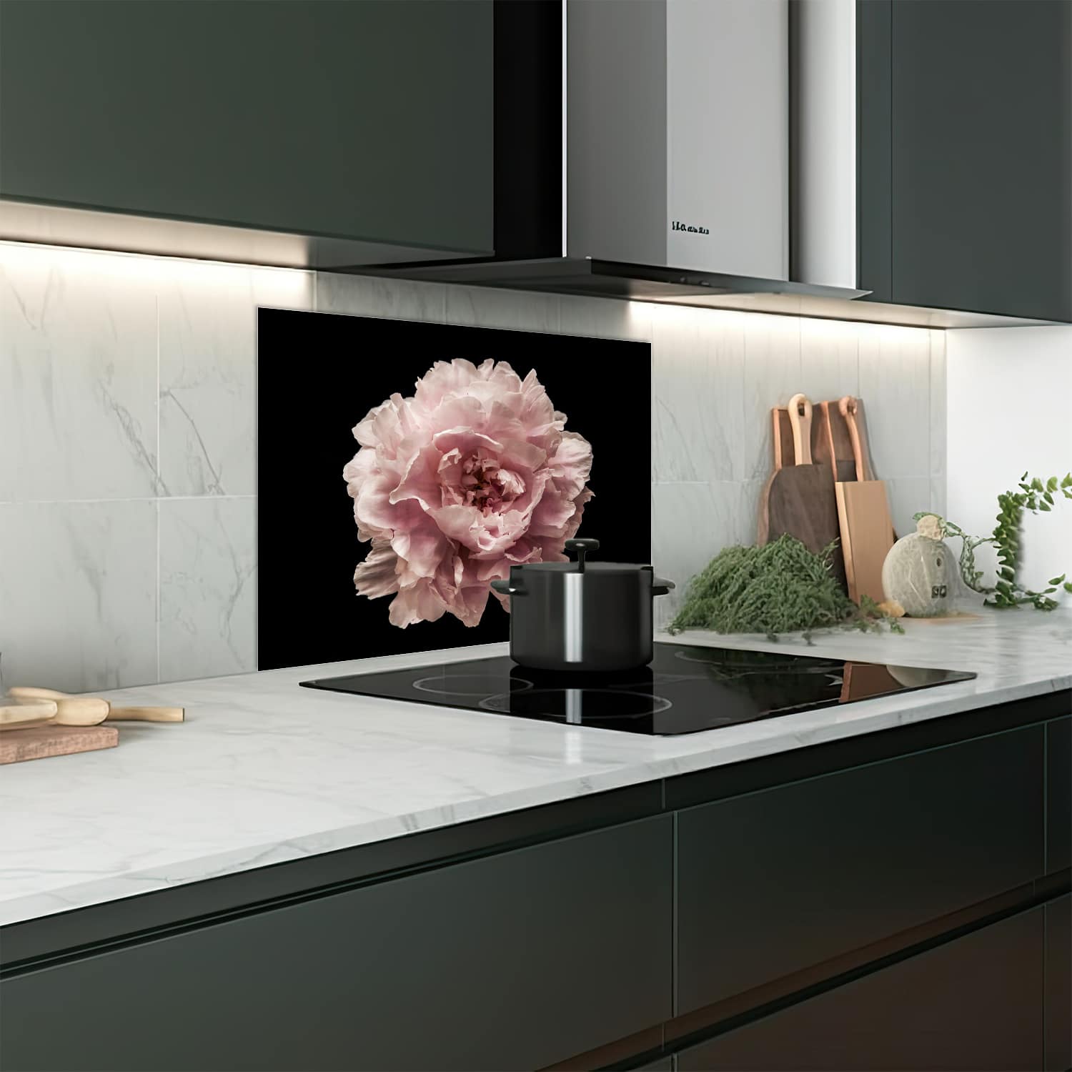 Eigen afmeting spatscherm-op-maat Keuken - Hittebestendig gehard glas - Chinese Pioenroos