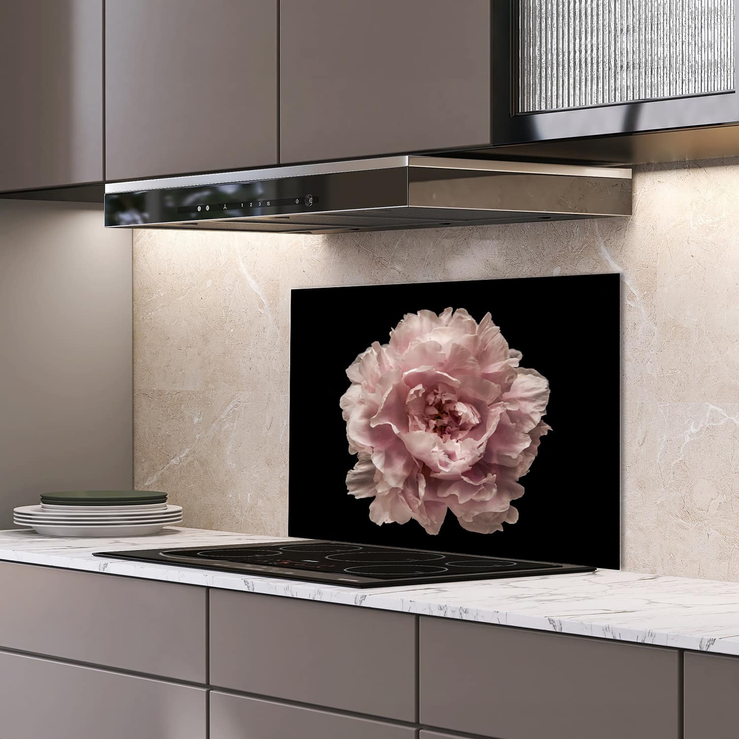 Eigen afmeting spatscherm-op-maat Keuken - Hittebestendig gehard glas - Chinese Pioenroos
