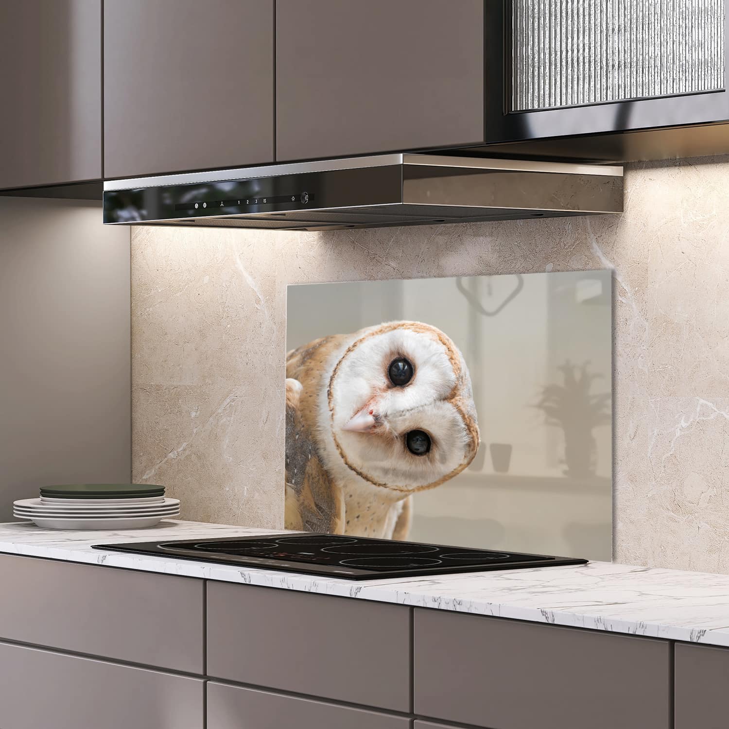 Eigen afmeting spatscherm-op-maat Keuken - Hittebestendig gehard glas - Kerkuil