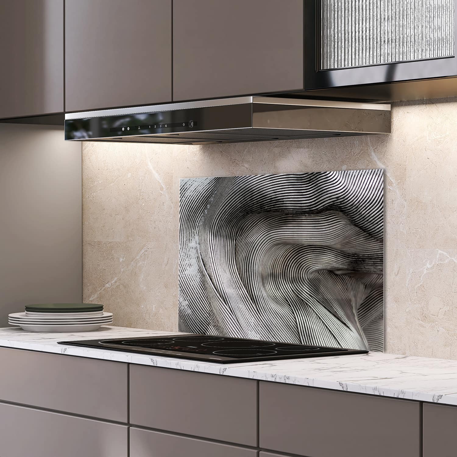 Eigen afmeting spatscherm-op-maat Keuken - Hittebestendig gehard glas - Gebogen Ijzer