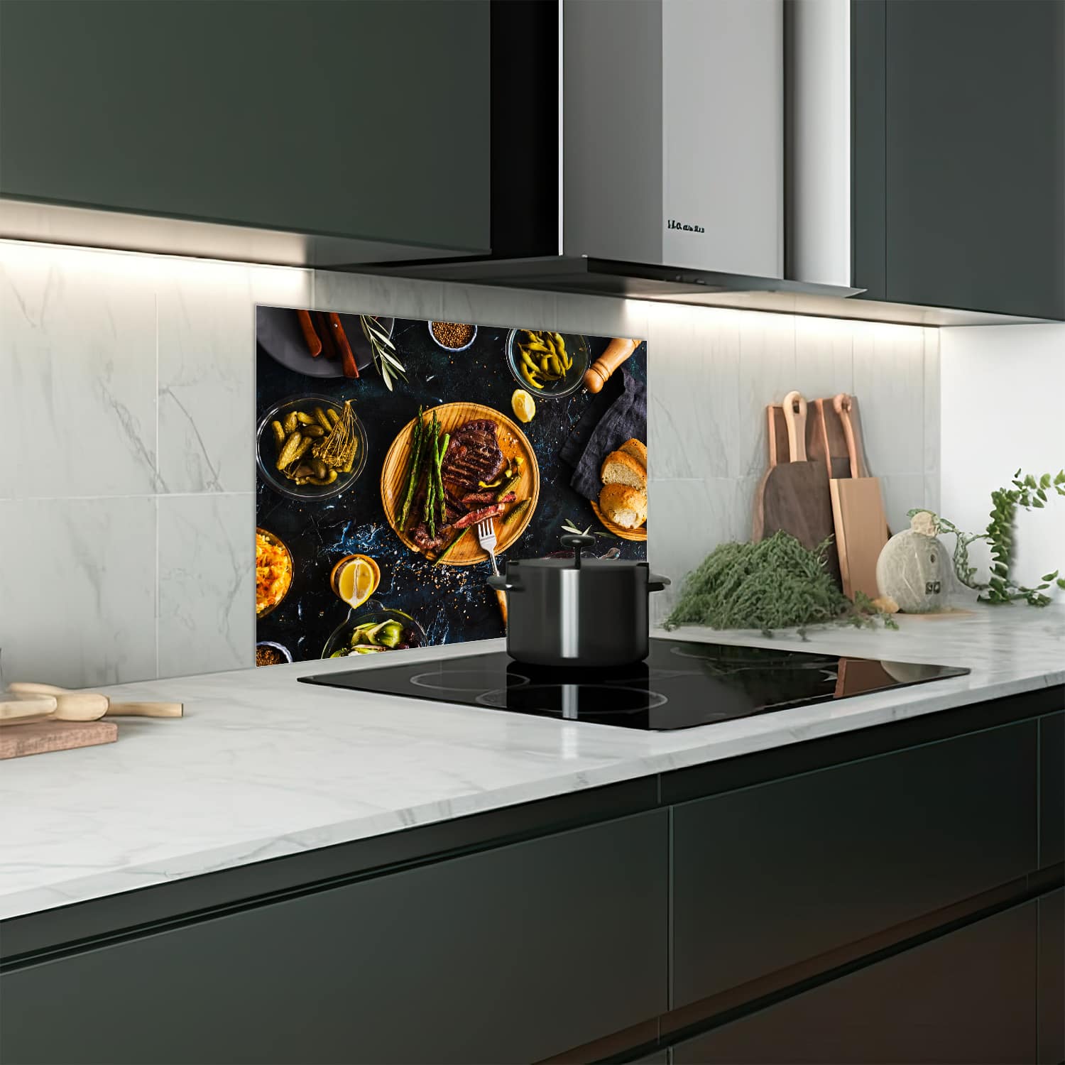 Eigen afmeting spatscherm-op-maat Keuken - Hittebestendig gehard glas - Gezellige Maaltijd