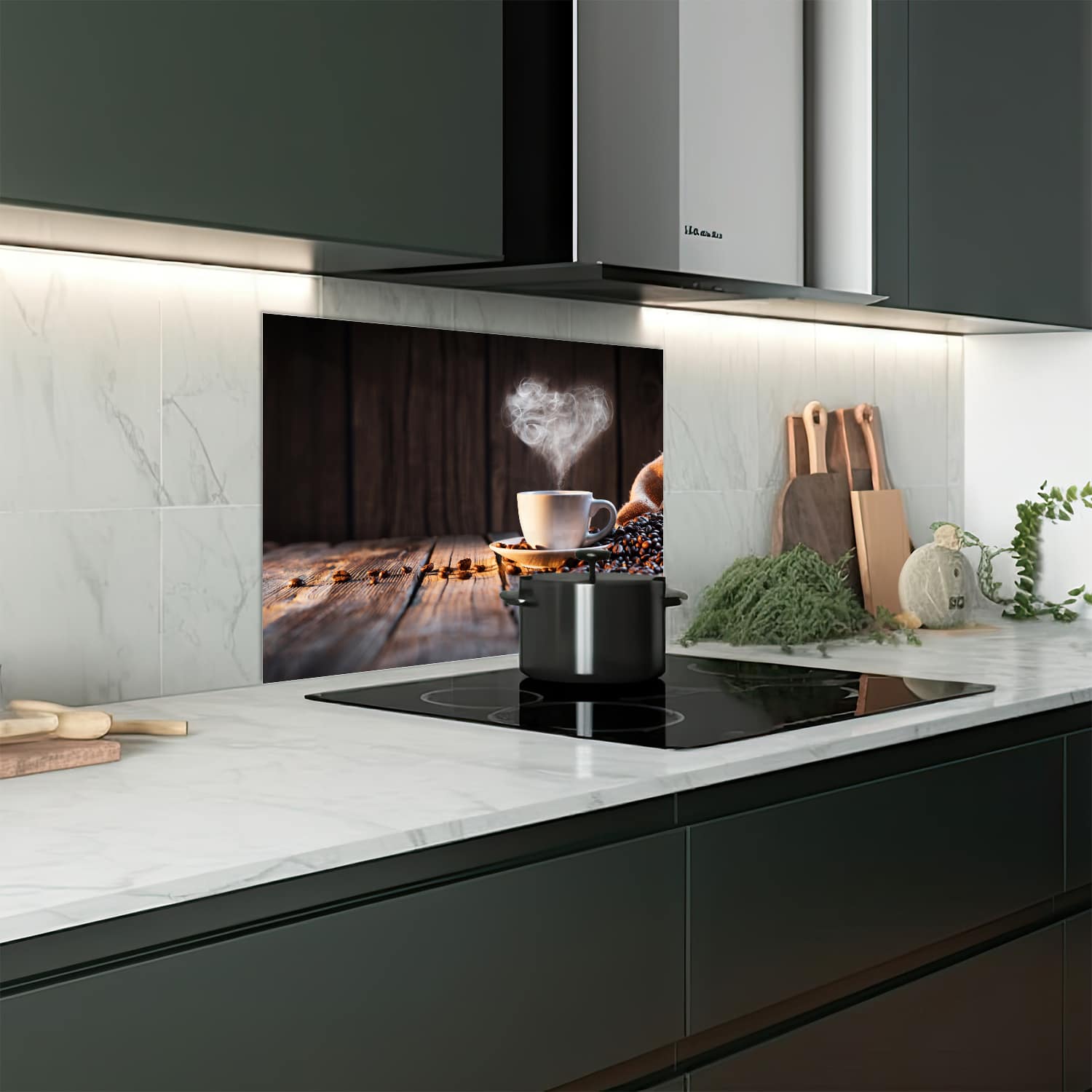 Eigen afmeting spatscherm-op-maat Keuken - Hittebestendig gehard glas - Koffie Moment