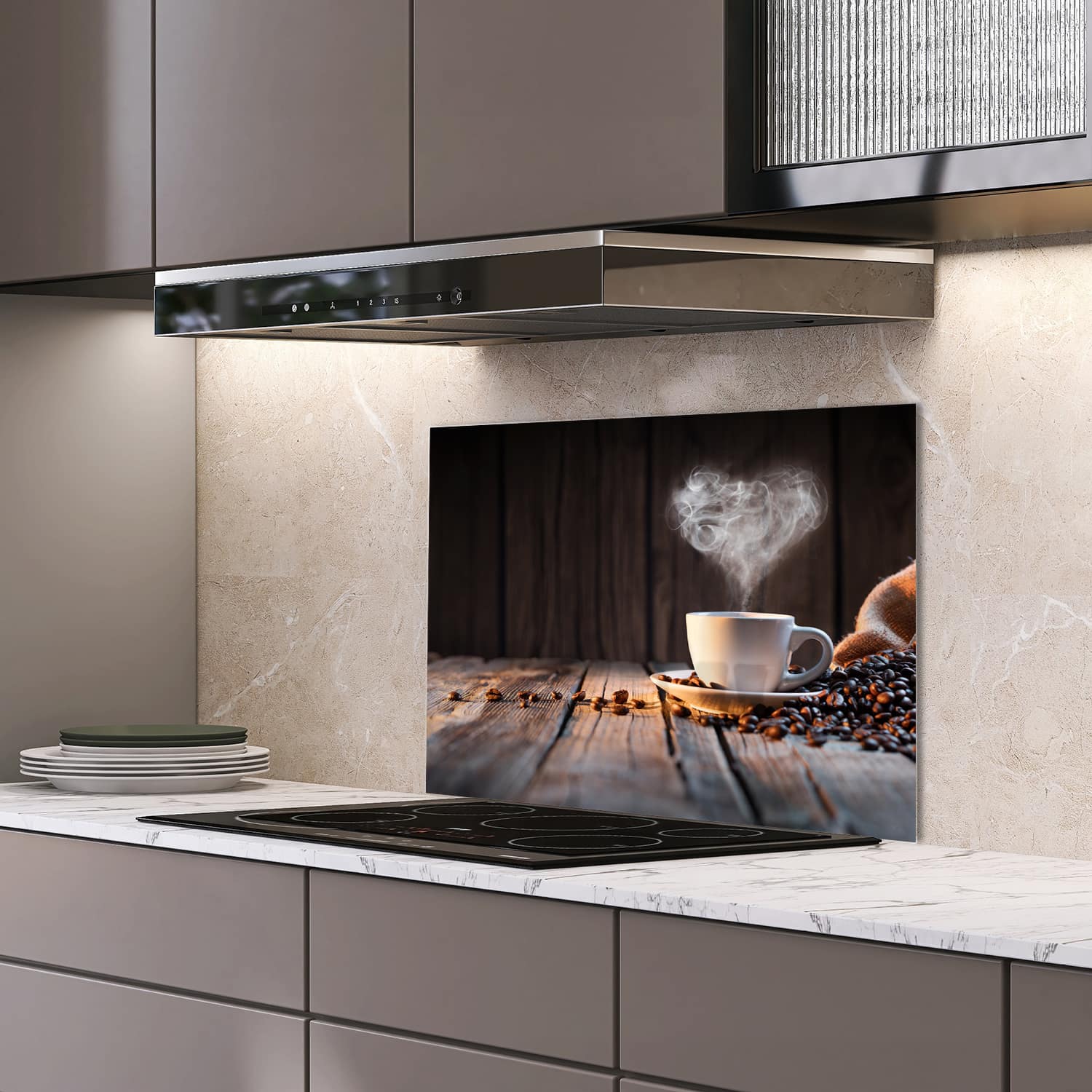 Eigen afmeting spatscherm-op-maat Keuken - Hittebestendig gehard glas - Koffie Moment