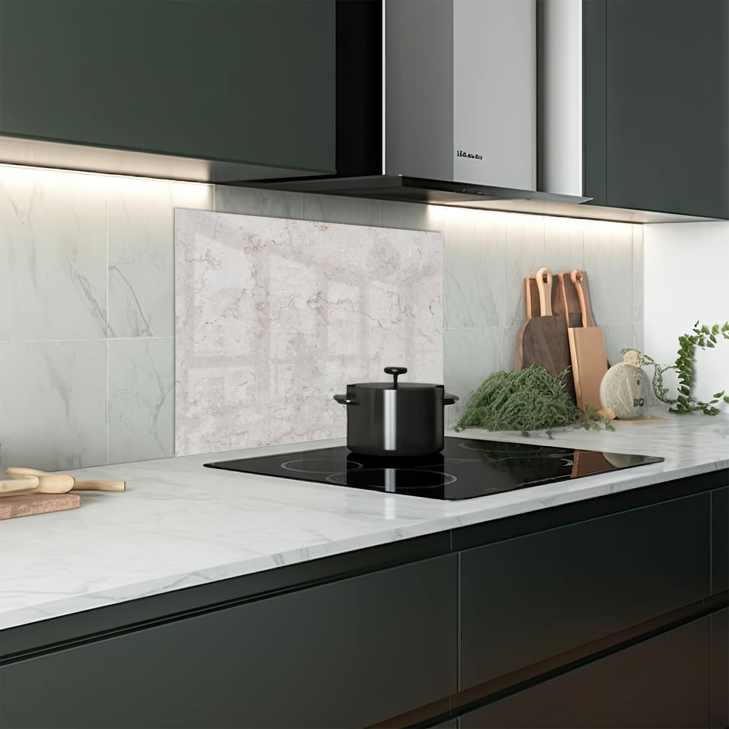 Eigen afmeting spatscherm-op-maat Keuken - Hittebestendig gehard glas - Klassieke Beige Marmer
