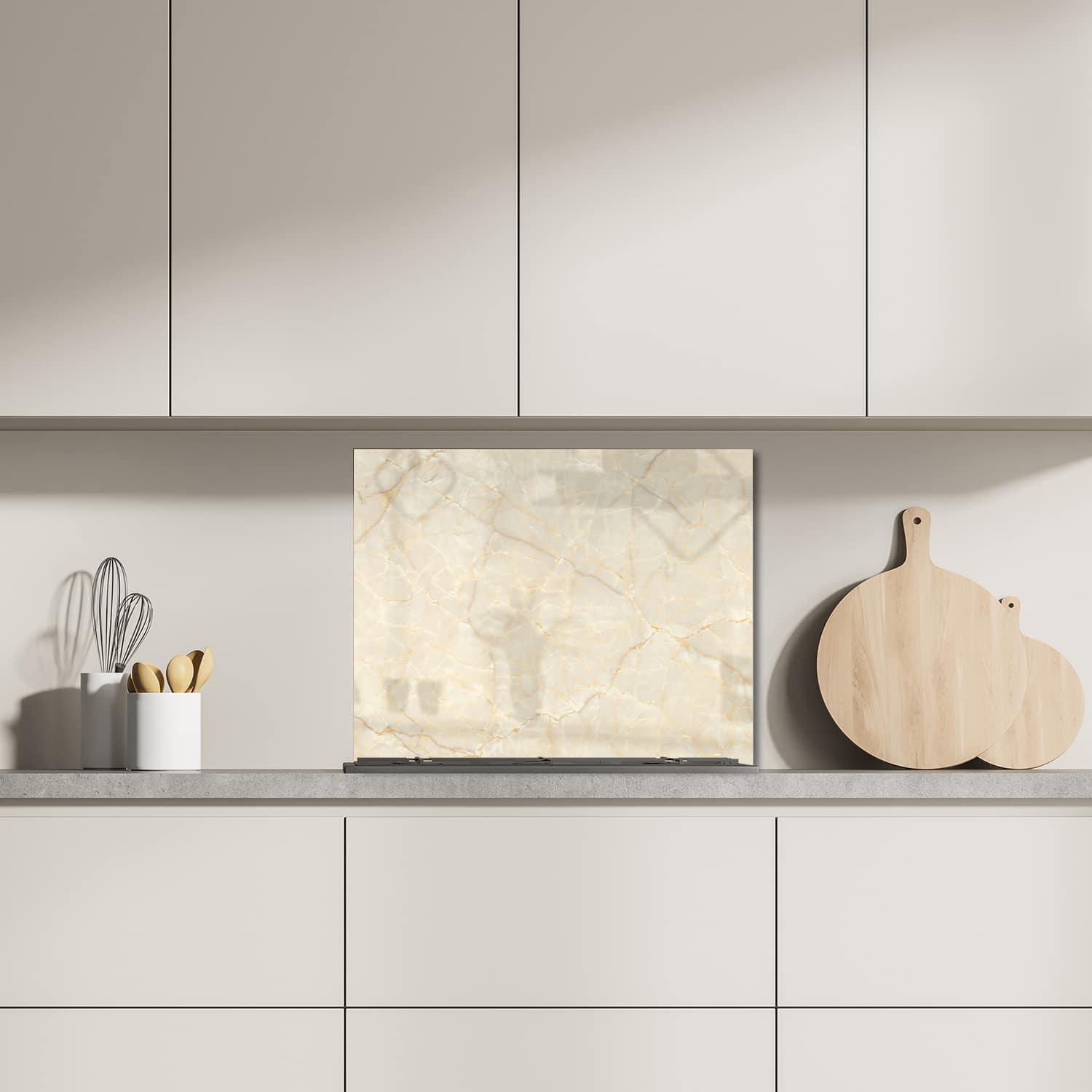 Eigen afmeting spatscherm-op-maat Keuken - Hittebestendig gehard glas - Zacht Beige Marmer