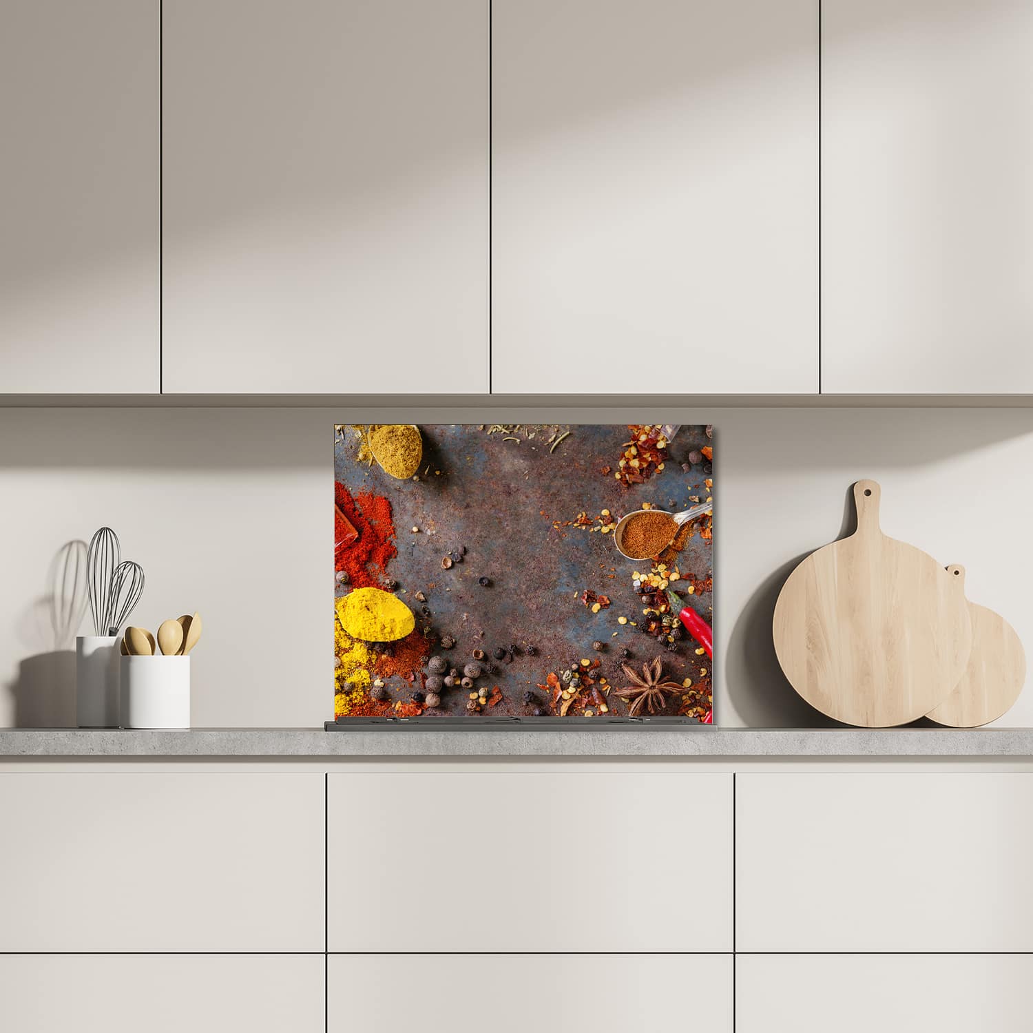 Eigen afmeting spatscherm-op-maat Keuken - Hittebestendig gehard glas - Kleurrijke Specerijen en Kruiden