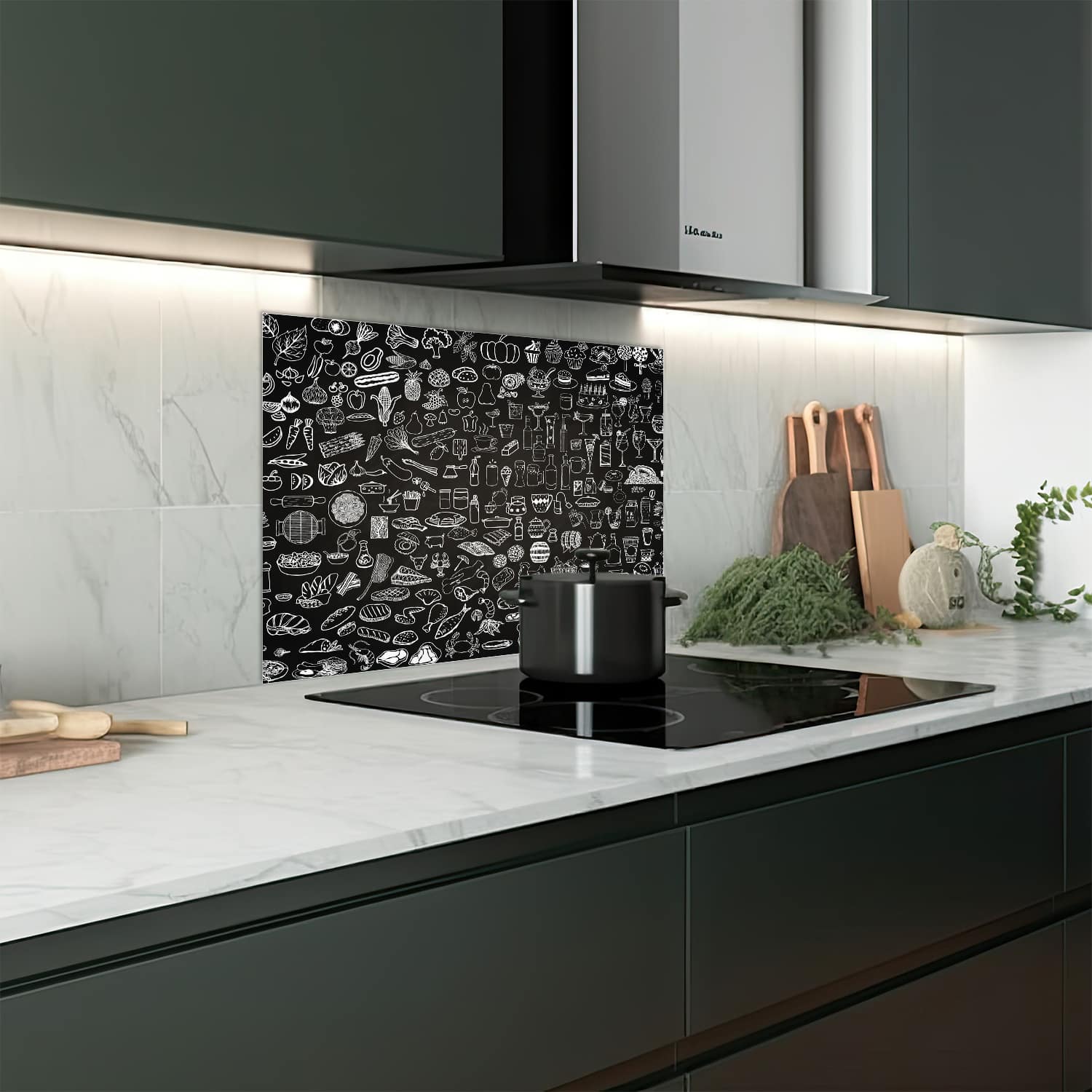 Eigen afmeting spatscherm-op-maat Keuken - Hittebestendig gehard glas - Keukentekeningen
