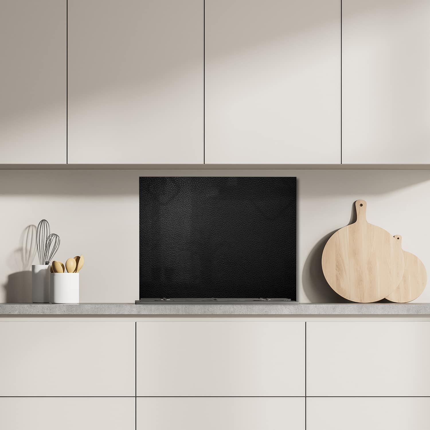 Eigen afmeting spatscherm-op-maat Keuken - Hittebestendig gehard glas - Zwart Leer