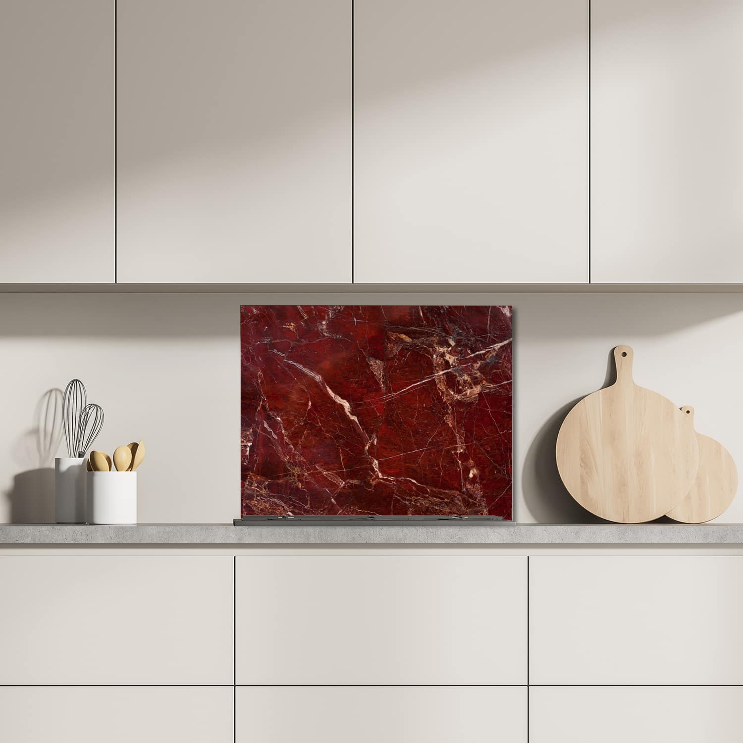 Eigen afmeting spatscherm-op-maat Keuken - Hittebestendig gehard glas - Rood Marmer