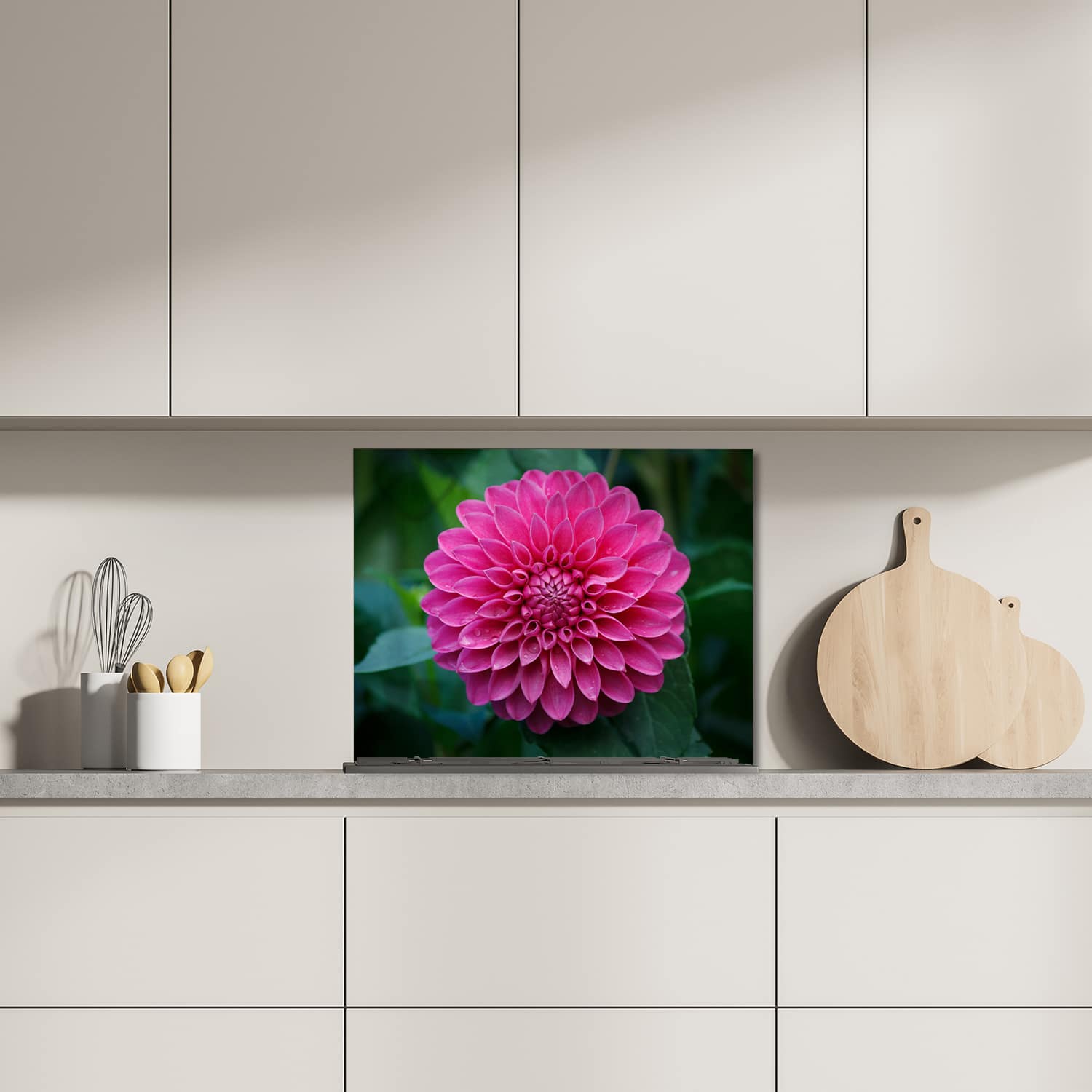 Eigen afmeting spatscherm-op-maat Keuken - Hittebestendig gehard glas - Roze Dahlia