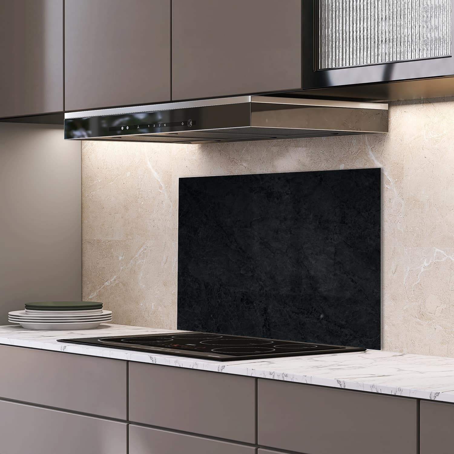 Eigen afmeting spatscherm-op-maat Keuken - Hittebestendig gehard glas - Zwart Marmer