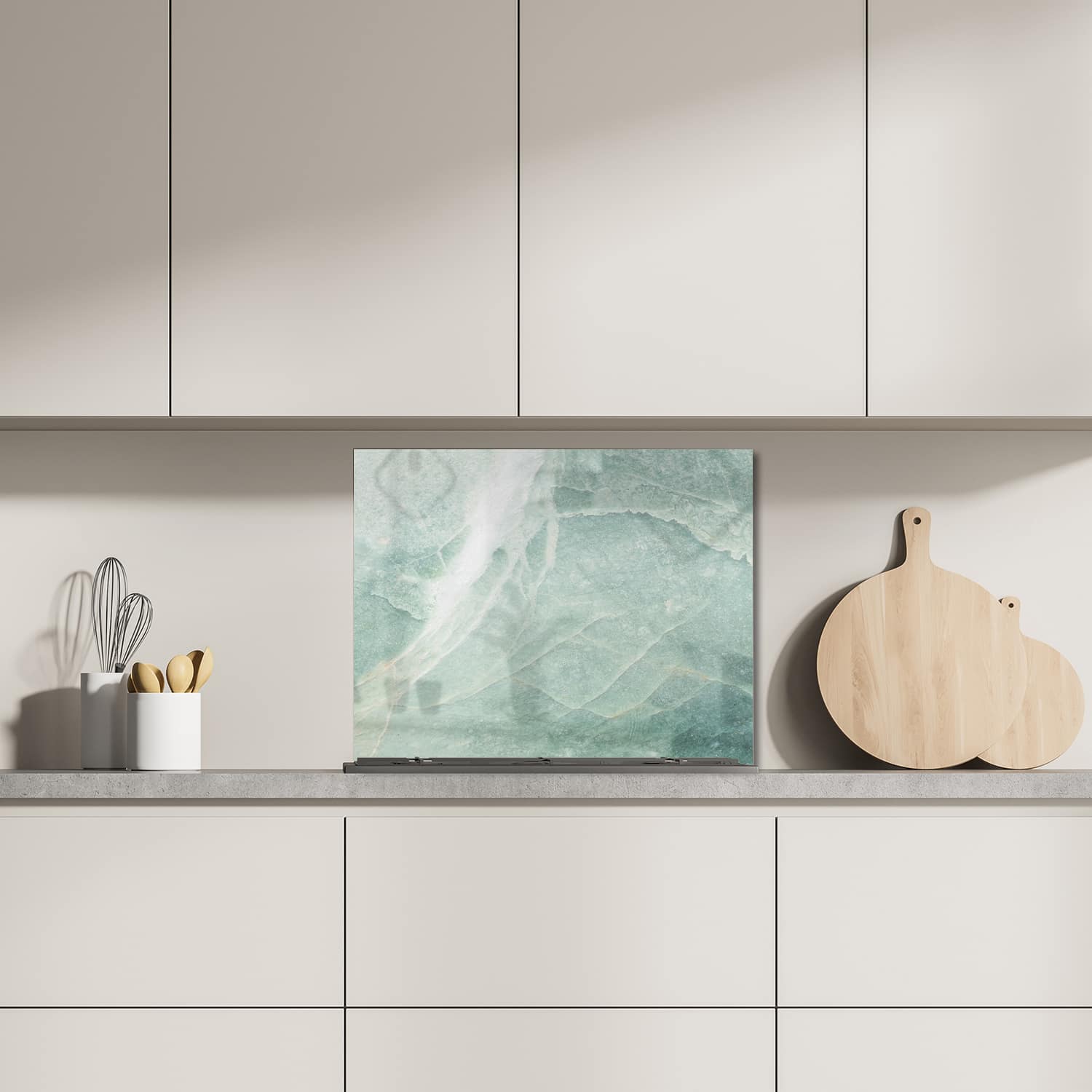 Eigen afmeting spatscherm-op-maat Keuken - Hittebestendig gehard glas - Lichtblauw Marmer