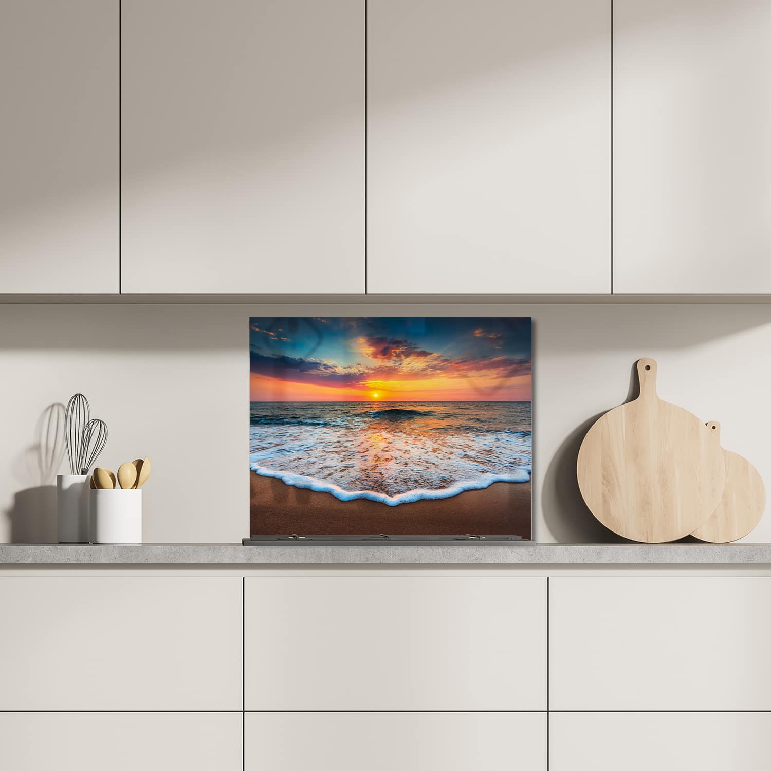 Eigen afmeting spatscherm-op-maat Keuken - Hittebestendig gehard glas - Zonsopkomst Aan Zee