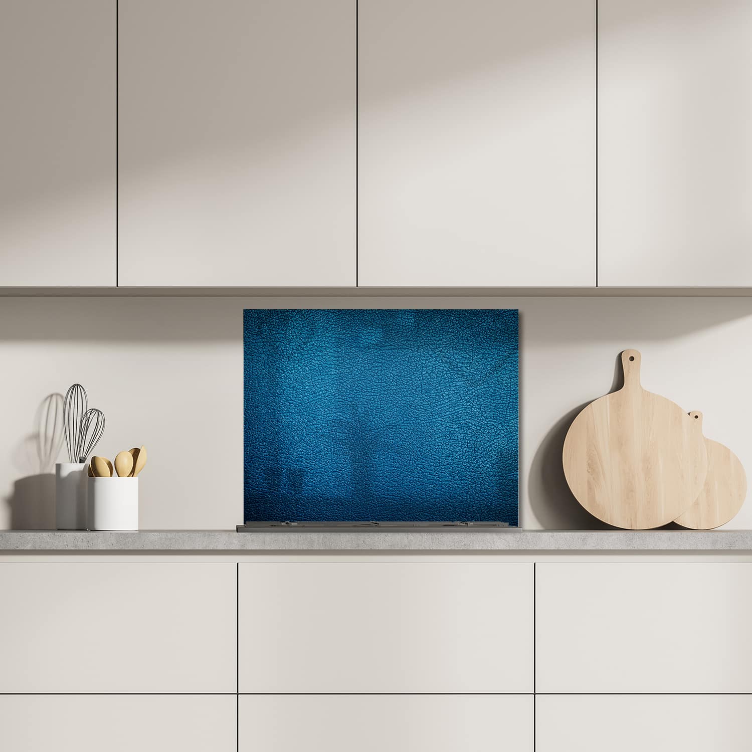 Eigen afmeting spatscherm-op-maat Keuken - Hittebestendig gehard glas - Blauw Leer
