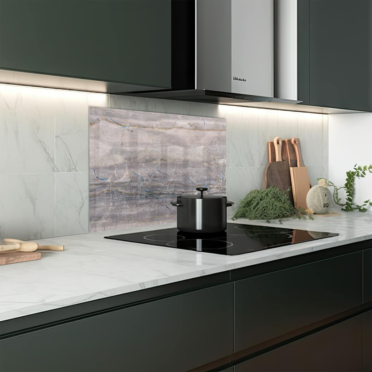 Eigen afmeting spatscherm-op-maat Keuken - Hittebestendig gehard glas - Grijs Marmer