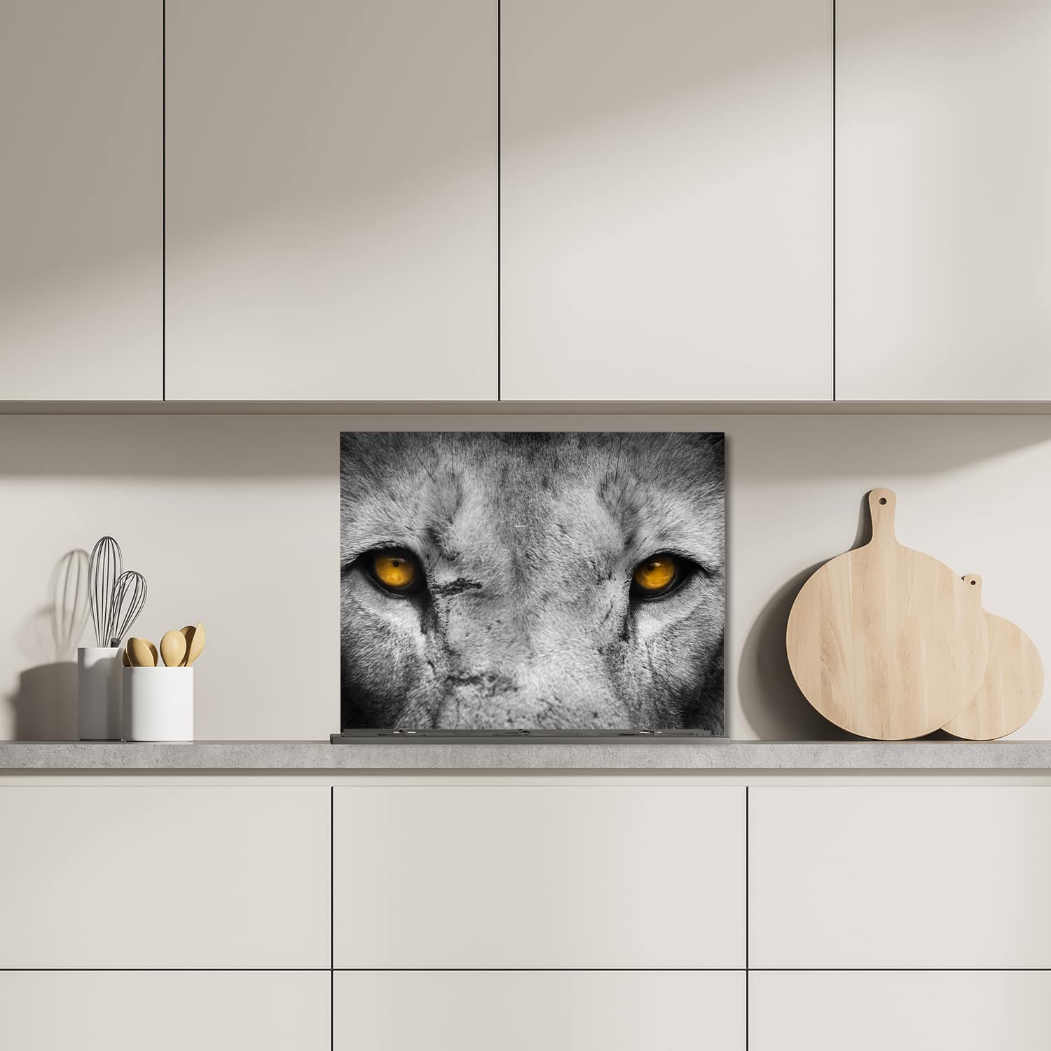 Eigen afmeting spatscherm-op-maat Keuken - Hittebestendig gehard glas - Leeuwengezicht
