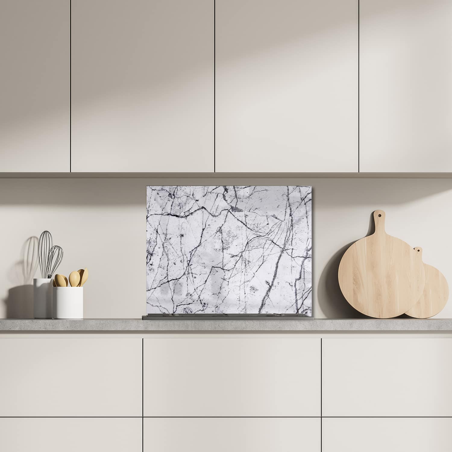 Eigen afmeting spatscherm-op-maat Keuken - Hittebestendig gehard glas - Wit en Zwart Marmer