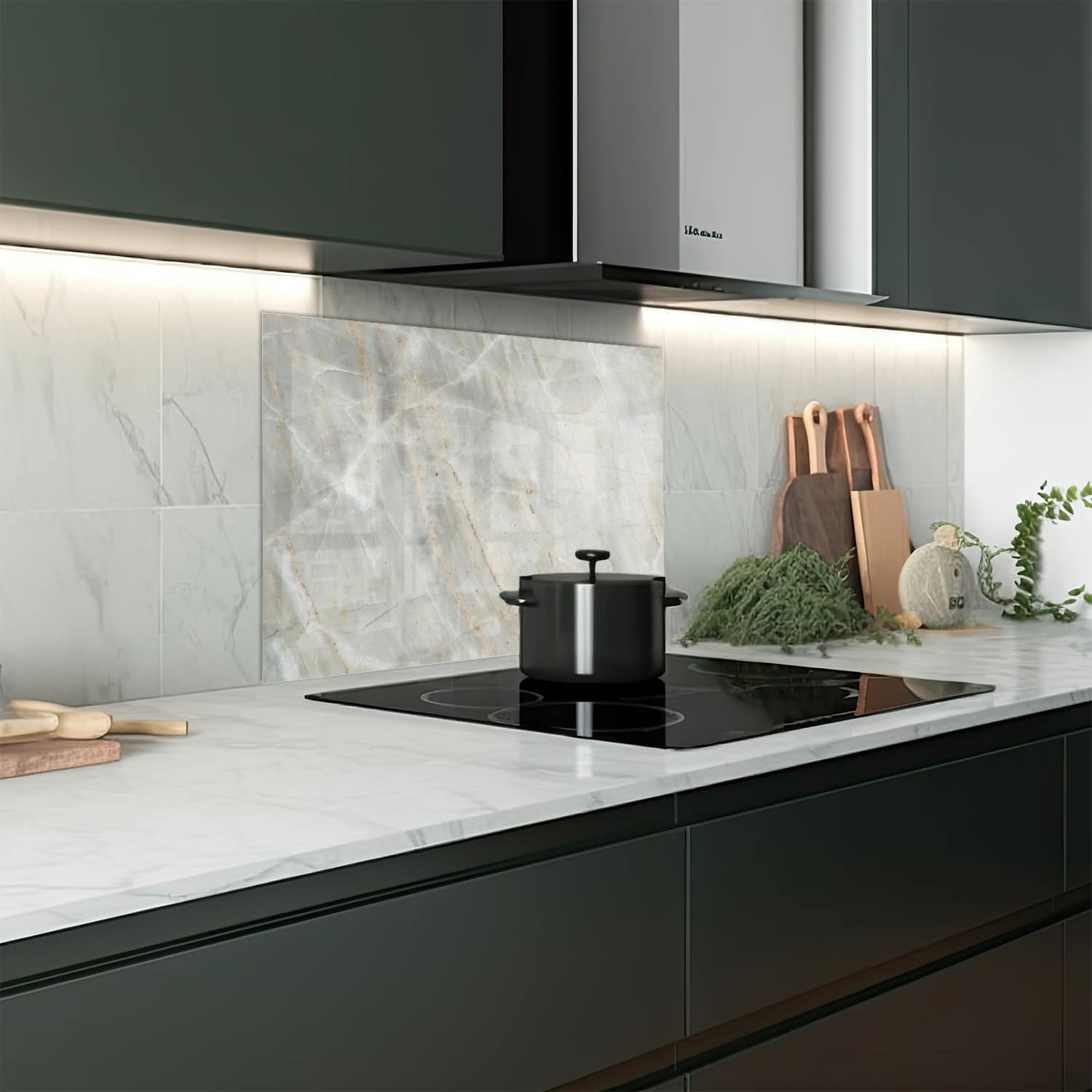 Eigen afmeting spatscherm-op-maat Keuken - Hittebestendig gehard glas - Lichtgrijs Marmer