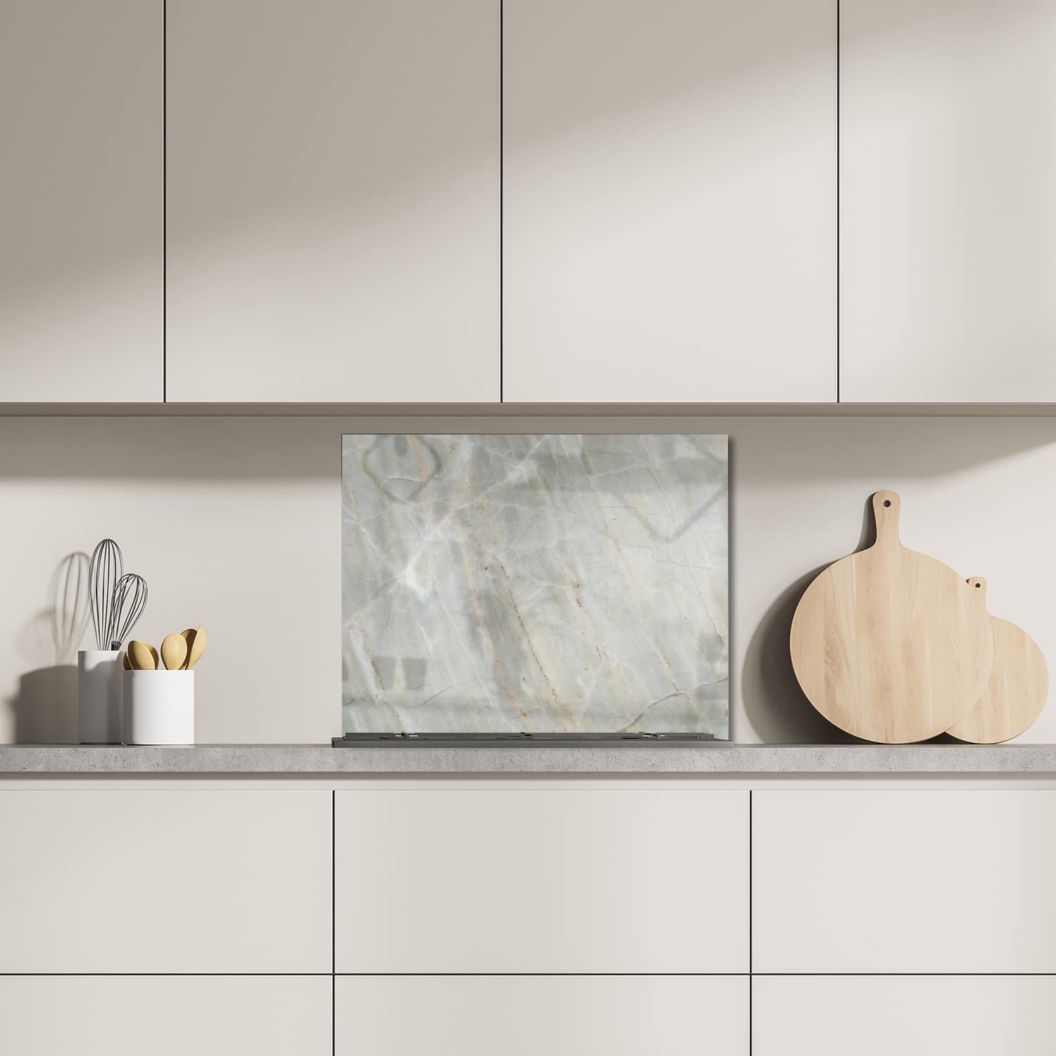 Eigen afmeting spatscherm-op-maat Keuken - Hittebestendig gehard glas - Lichtgrijs Marmer