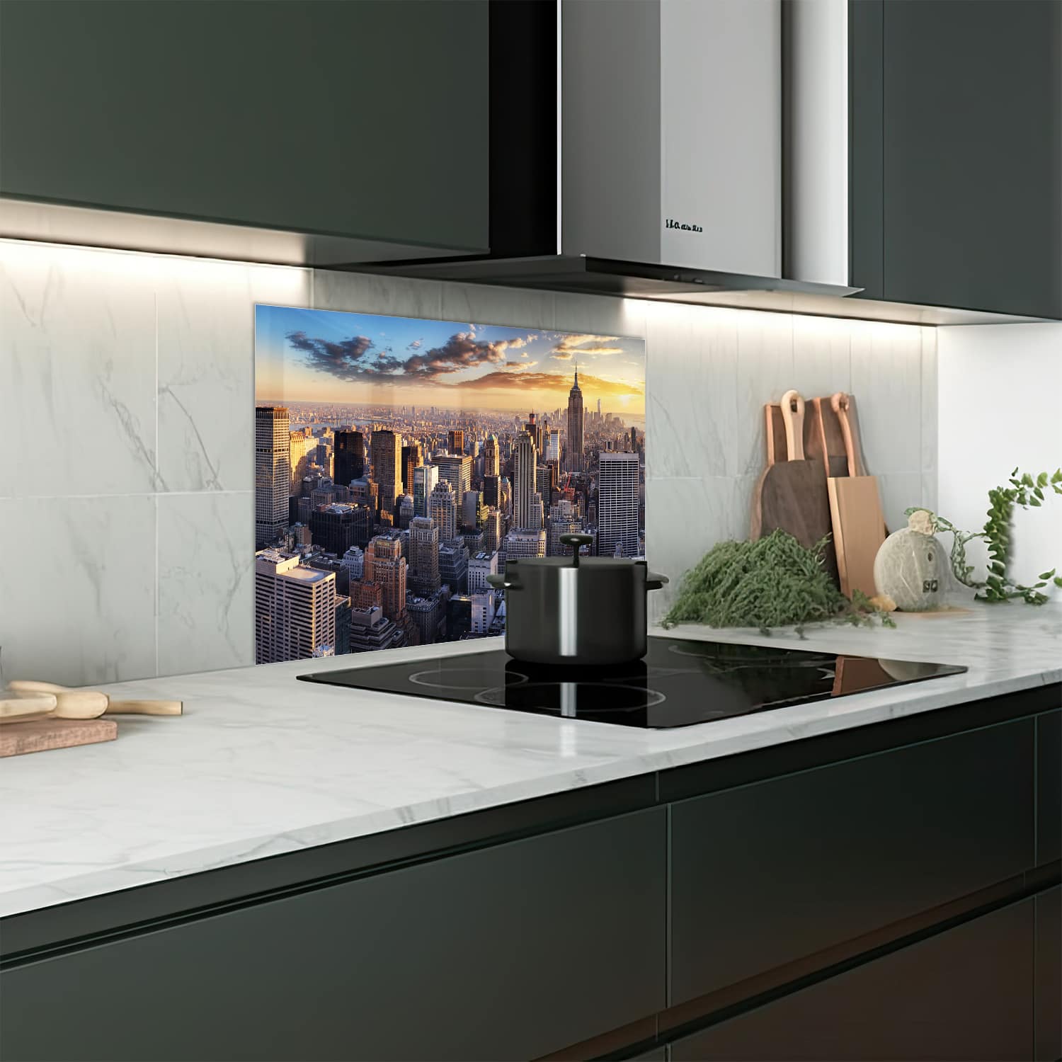 Eigen afmeting spatscherm-op-maat Keuken - Hittebestendig gehard glas - Zonsondergang over New York City