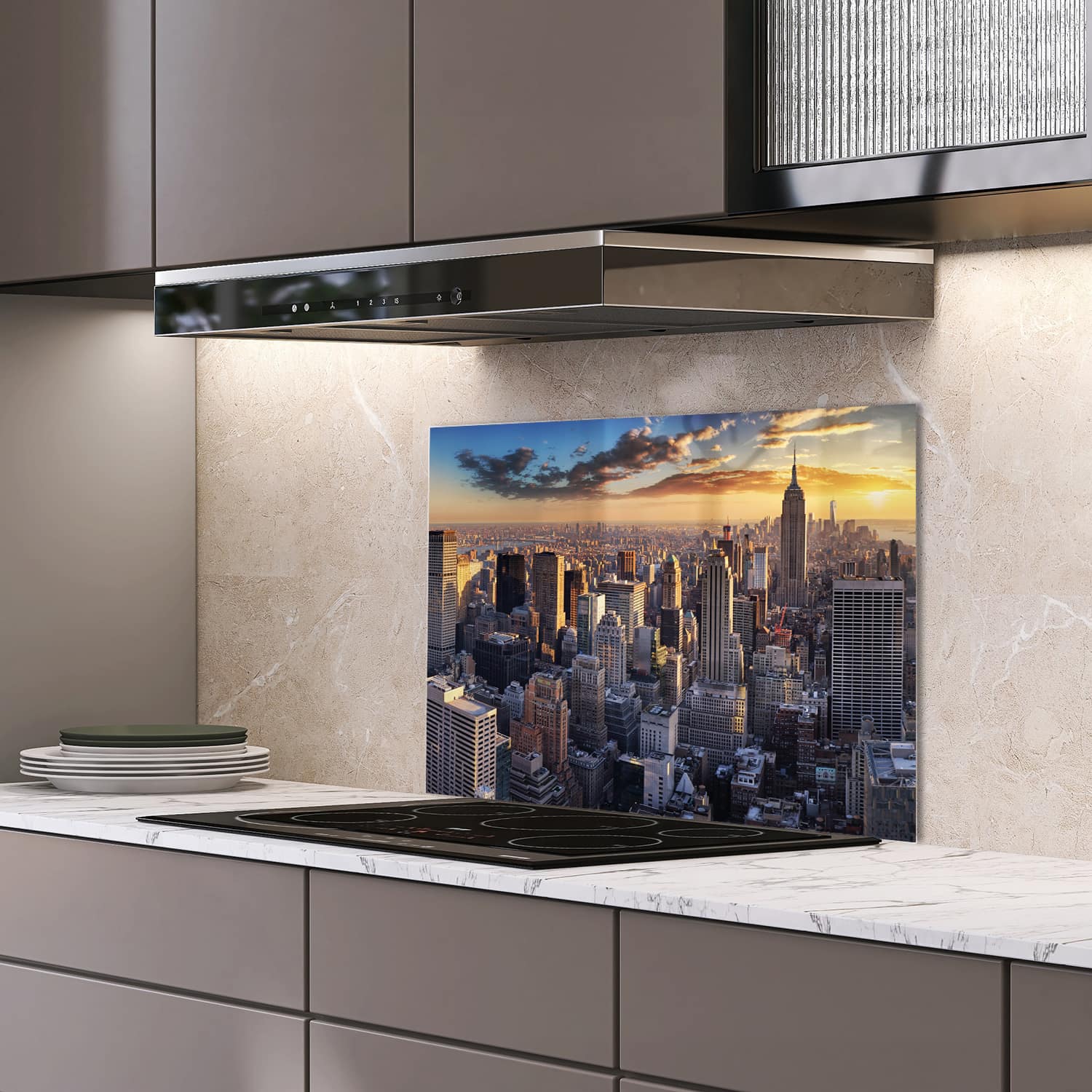 Eigen afmeting spatscherm-op-maat Keuken - Hittebestendig gehard glas - Zonsondergang over New York City
