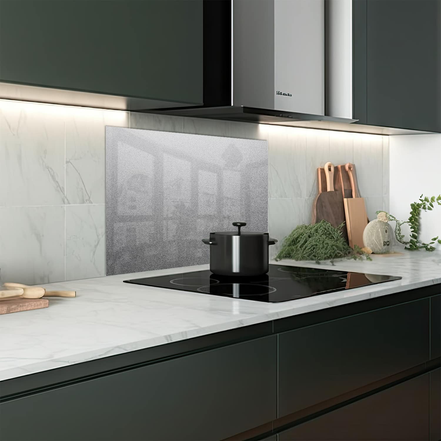 Eigen afmeting spatscherm-op-maat Keuken - Hittebestendig gehard glas - Mat Zilver