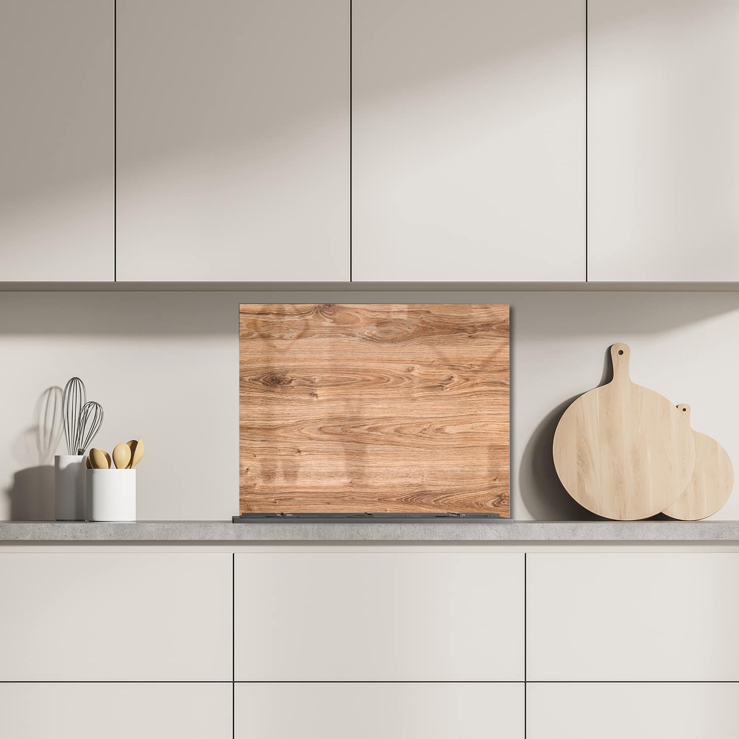 Eigen afmeting spatscherm-op-maat Keuken - Hittebestendig gehard glas - Eikenhout Textuur