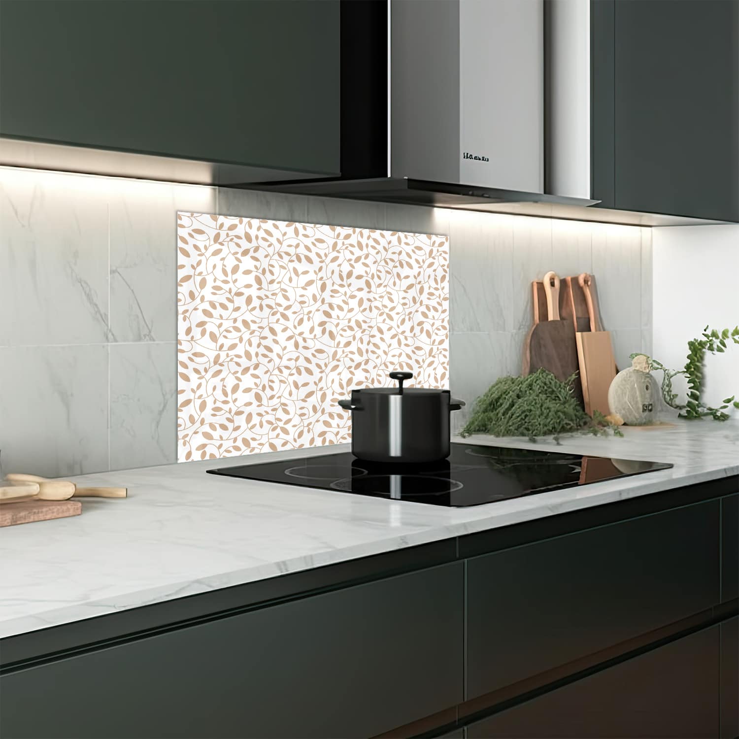 Eigen afmeting spatscherm-op-maat Keuken - Hittebestendig gehard glas - Naadloos Bloemenpatroon
