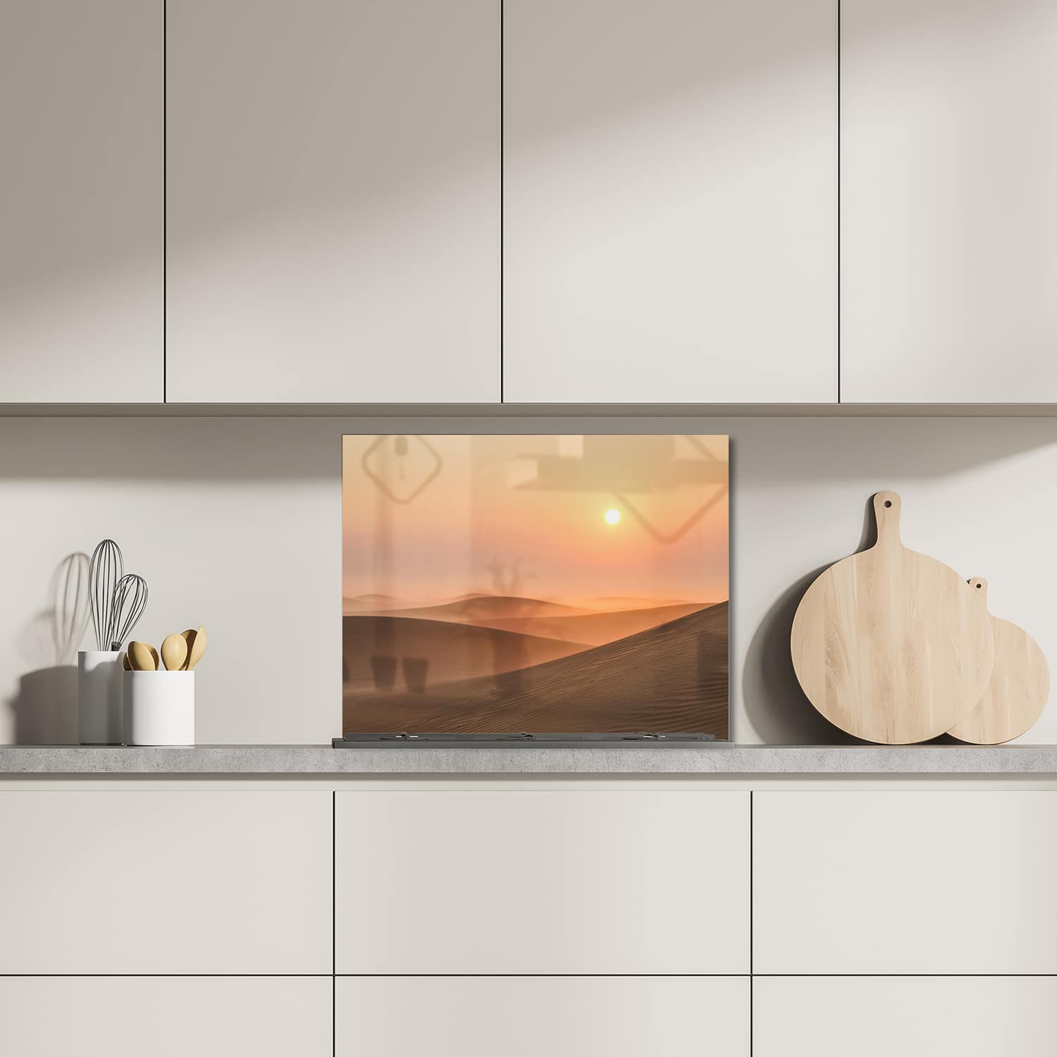 Eigen afmeting spatscherm-op-maat Keuken - Hittebestendig gehard glas - Woestijnen Bij Dubai