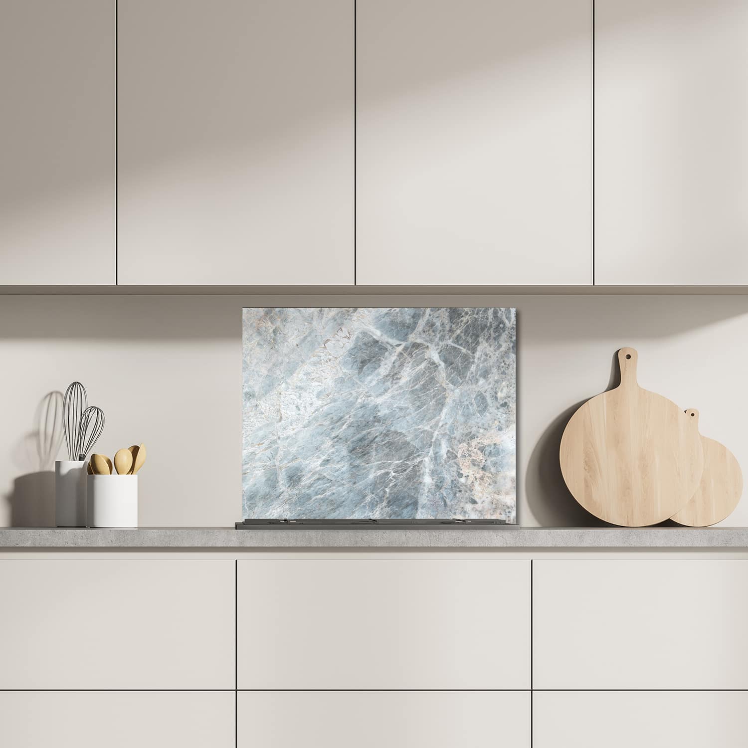 Eigen afmeting spatscherm-op-maat Keuken - Hittebestendig gehard glas - Blauwgrijs Marmer
