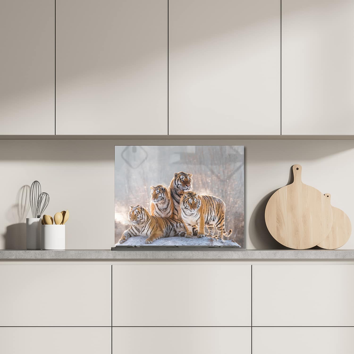 Eigen afmeting spatscherm-op-maat Keuken - Hittebestendig gehard glas - Groep Tijgers