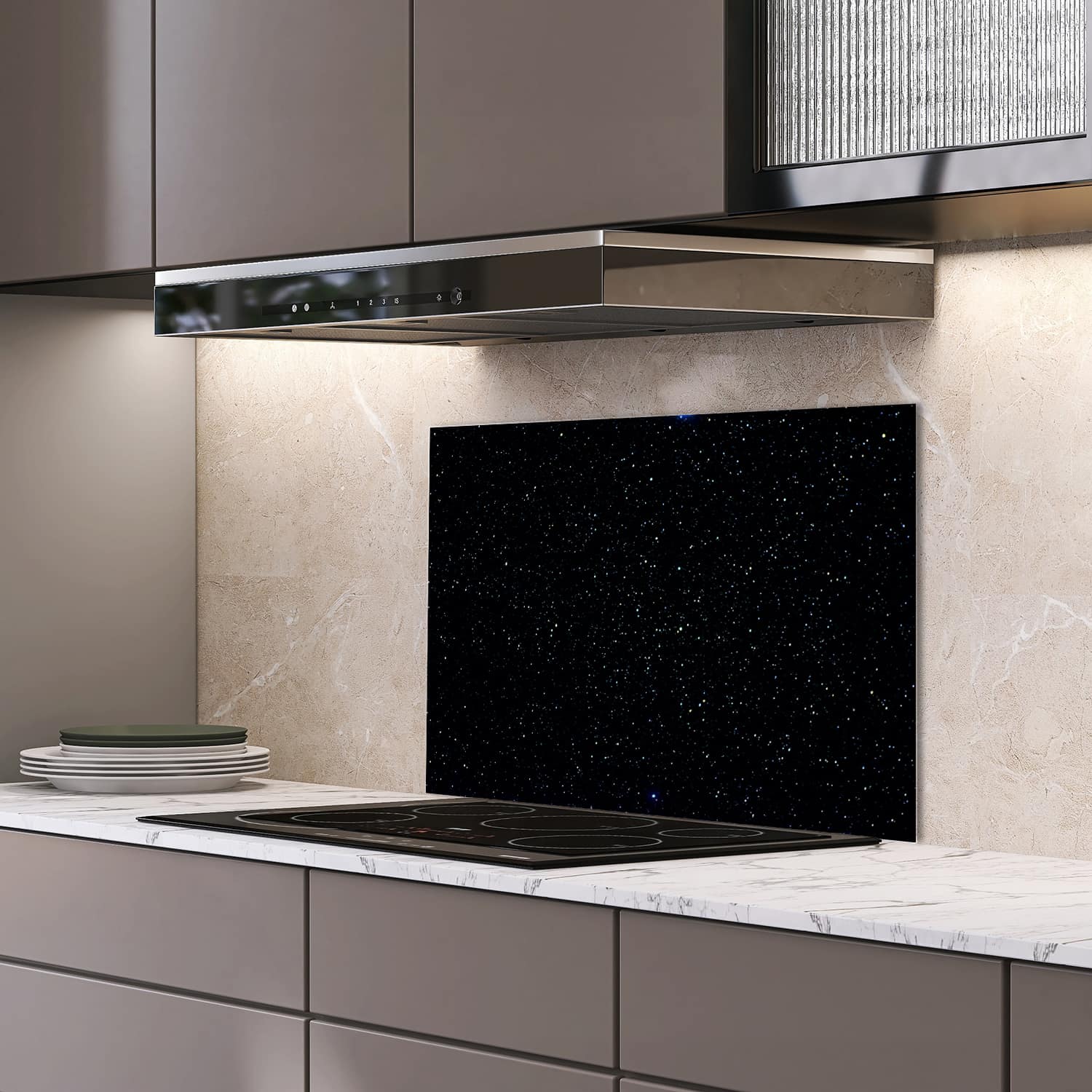 Eigen afmeting spatscherm-op-maat Keuken - Hittebestendig gehard glas - Sterrenhemel