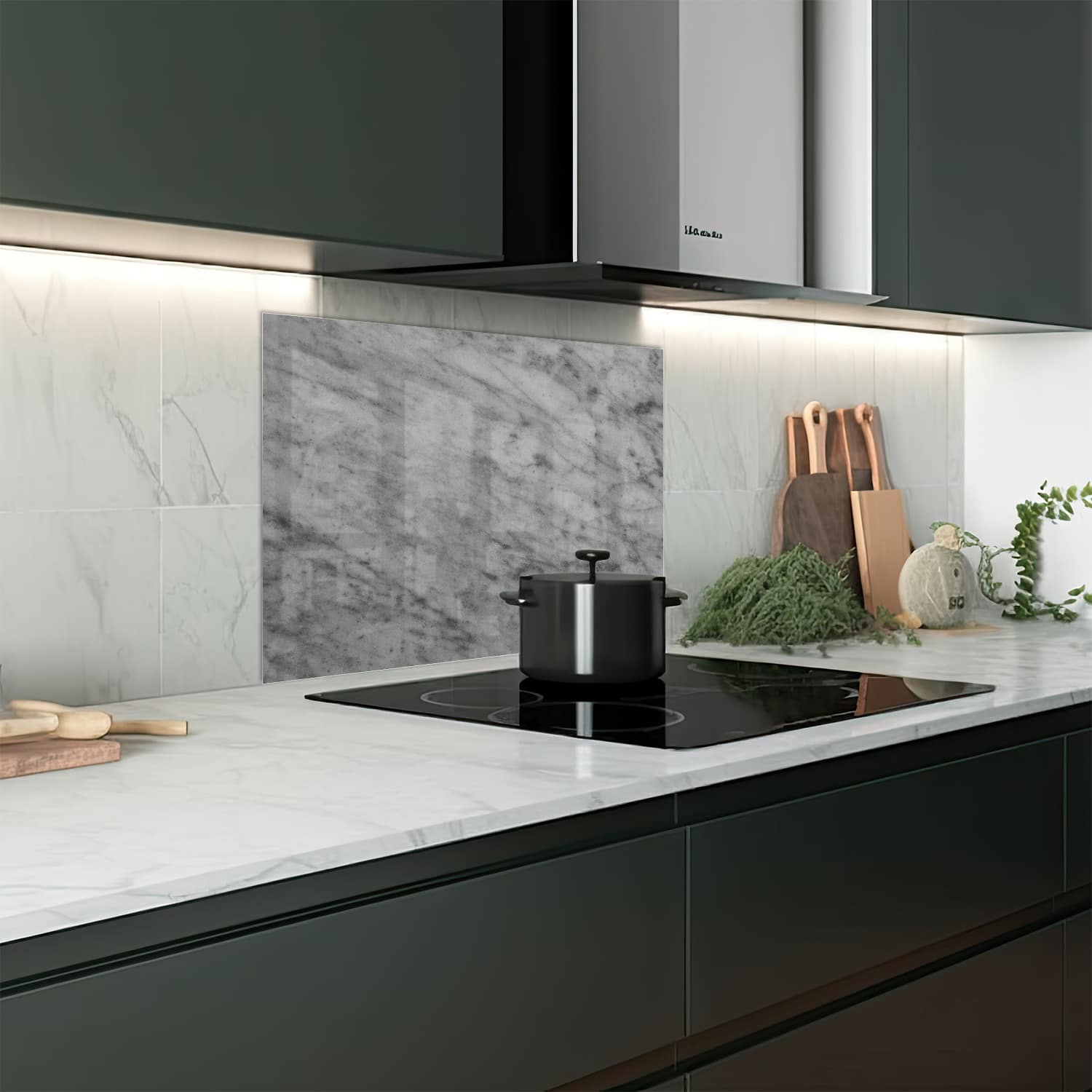 Eigen afmeting spatscherm-op-maat Keuken - Hittebestendig gehard glas - Rustieke Grijze Marmer