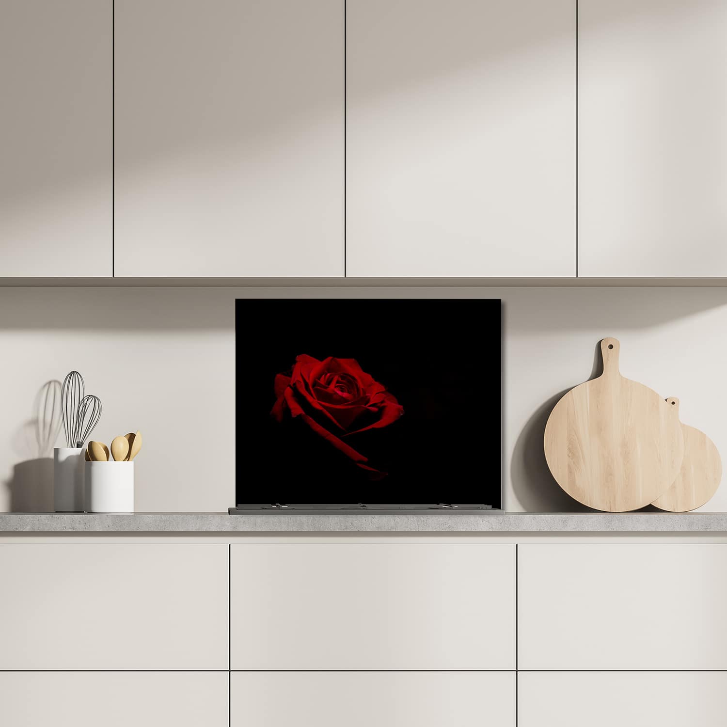 Eigen afmeting spatscherm-op-maat Keuken - Hittebestendig gehard glas - Rode Roos In Het Donker