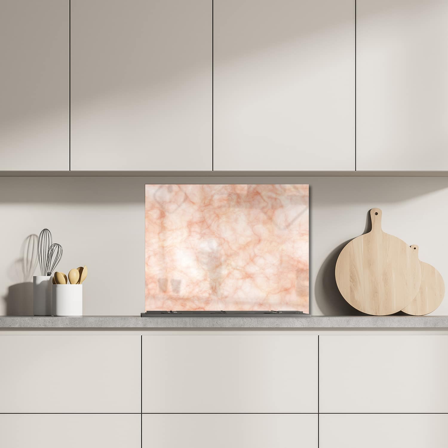 Eigen afmeting spatscherm-op-maat Keuken - Hittebestendig gehard glas - Perzikkleurige Marmer