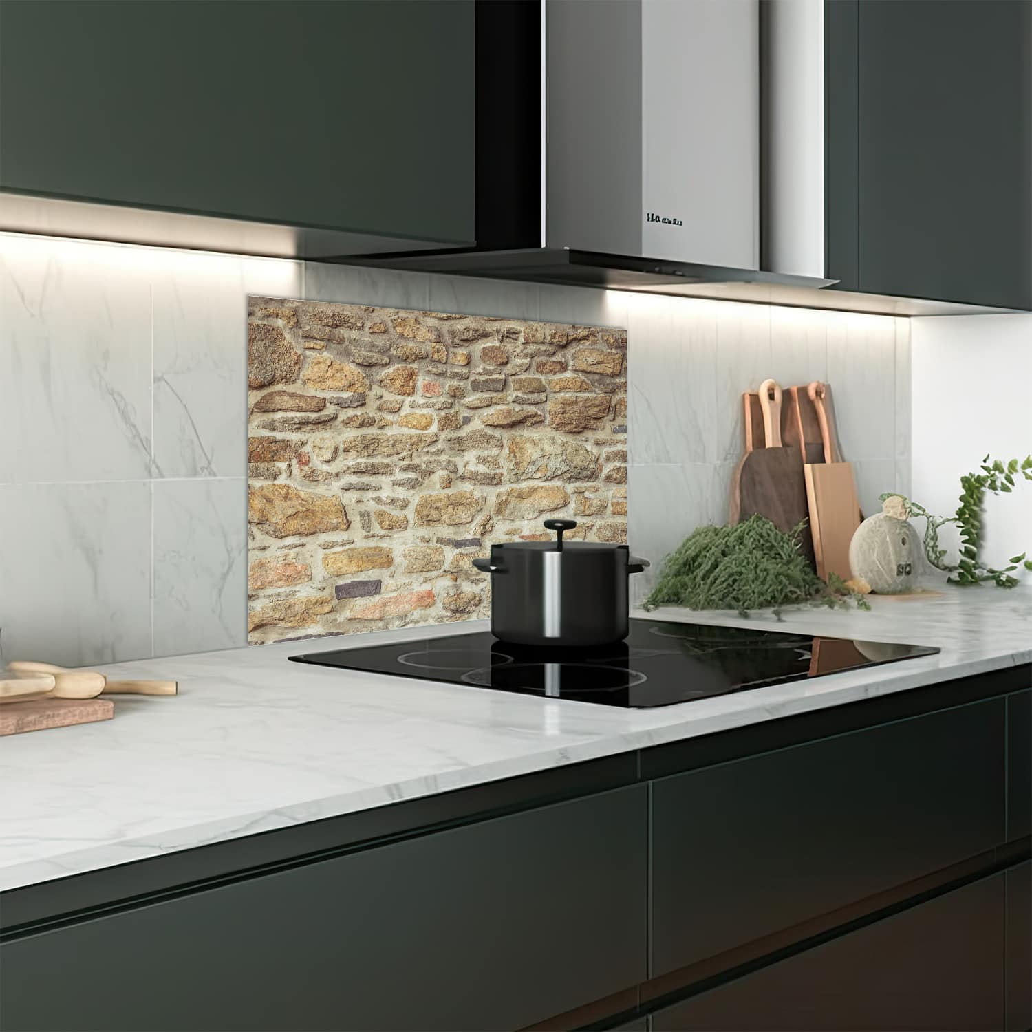 Eigen afmeting spatscherm-op-maat Keuken - Hittebestendig gehard glas - Graniet Stenen Muur