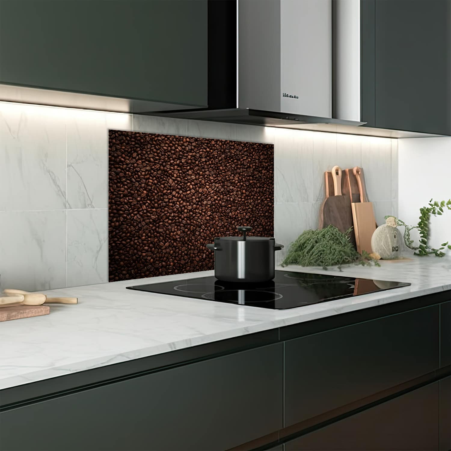 Eigen afmeting spatscherm-op-maat Keuken - Hittebestendig gehard glas - Koffiebonen