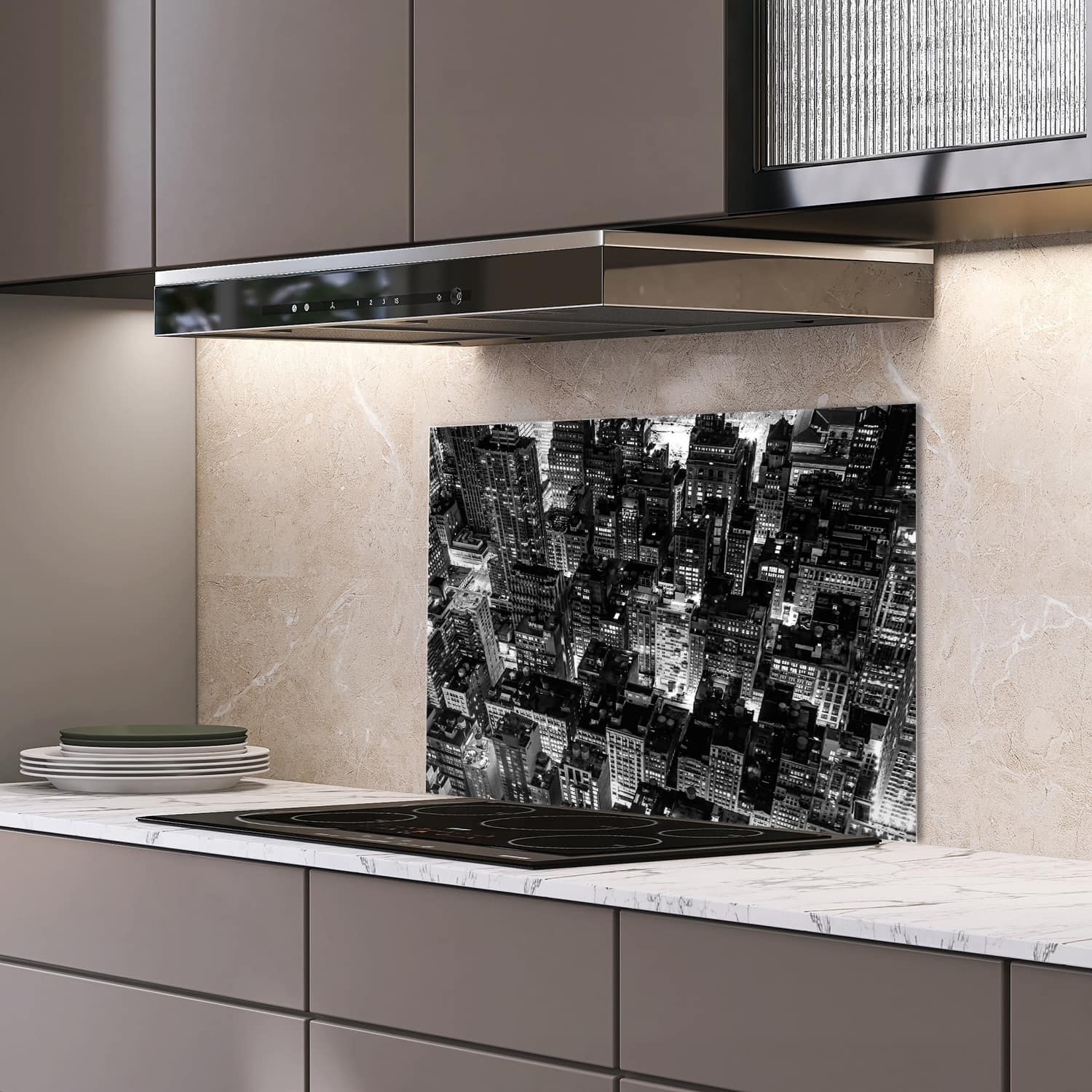 Eigen afmeting spatscherm-op-maat Keuken - Hittebestendig gehard glas - New York City Nachtzicht