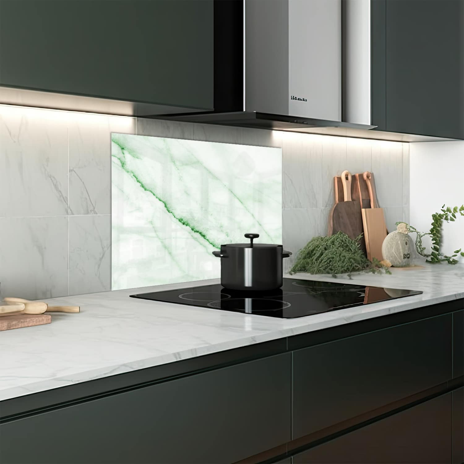 Eigen afmeting spatscherm-op-maat Keuken - Hittebestendig gehard glas - Smaragd Marmer
