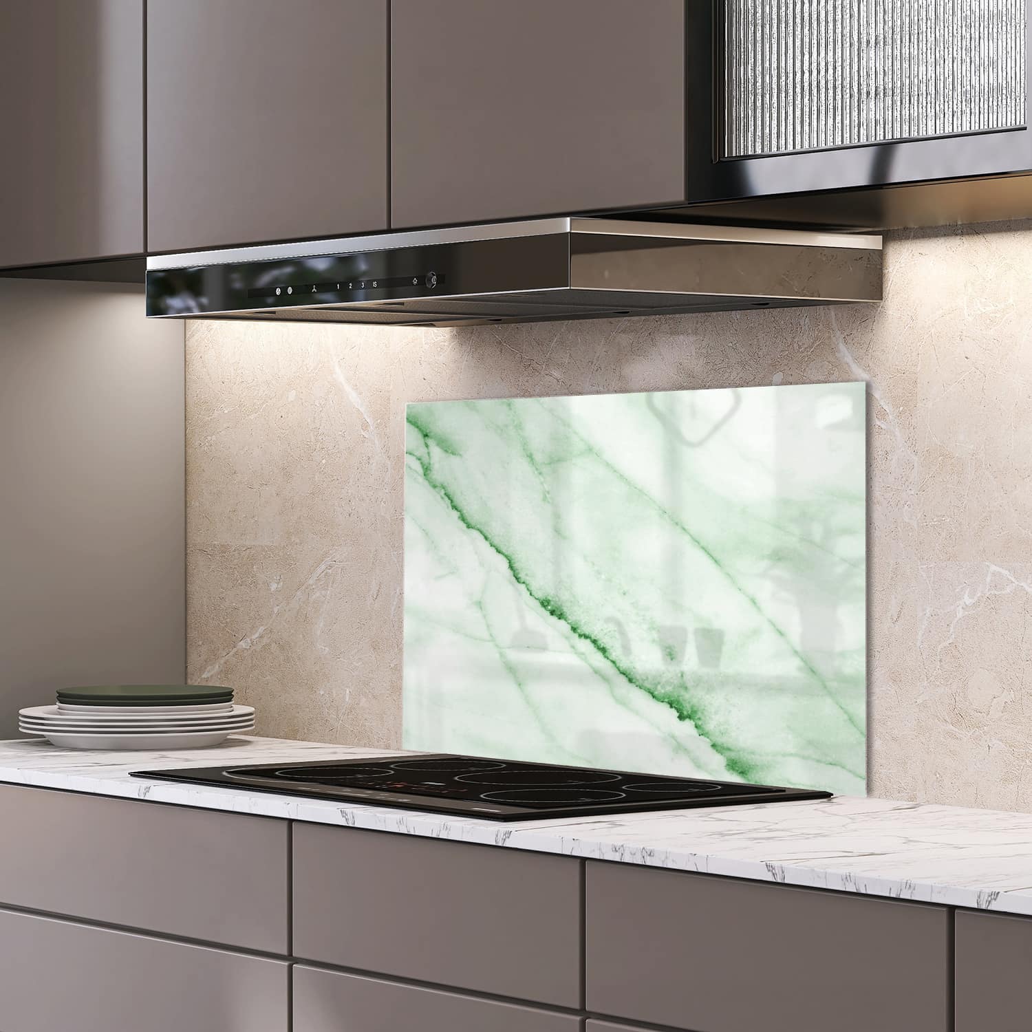 Eigen afmeting spatscherm-op-maat Keuken - Hittebestendig gehard glas - Smaragd Marmer