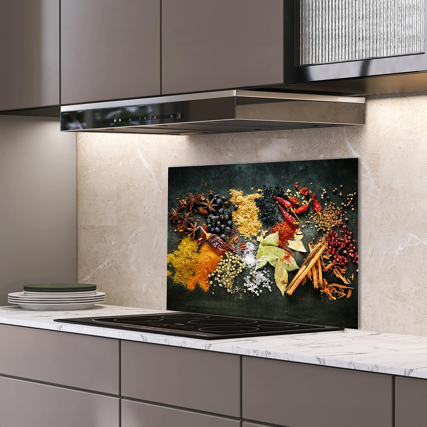 Eigen afmeting spatscherm-op-maat Keuken - Hittebestendig gehard glas - Smaakexplosie van Specerijen
