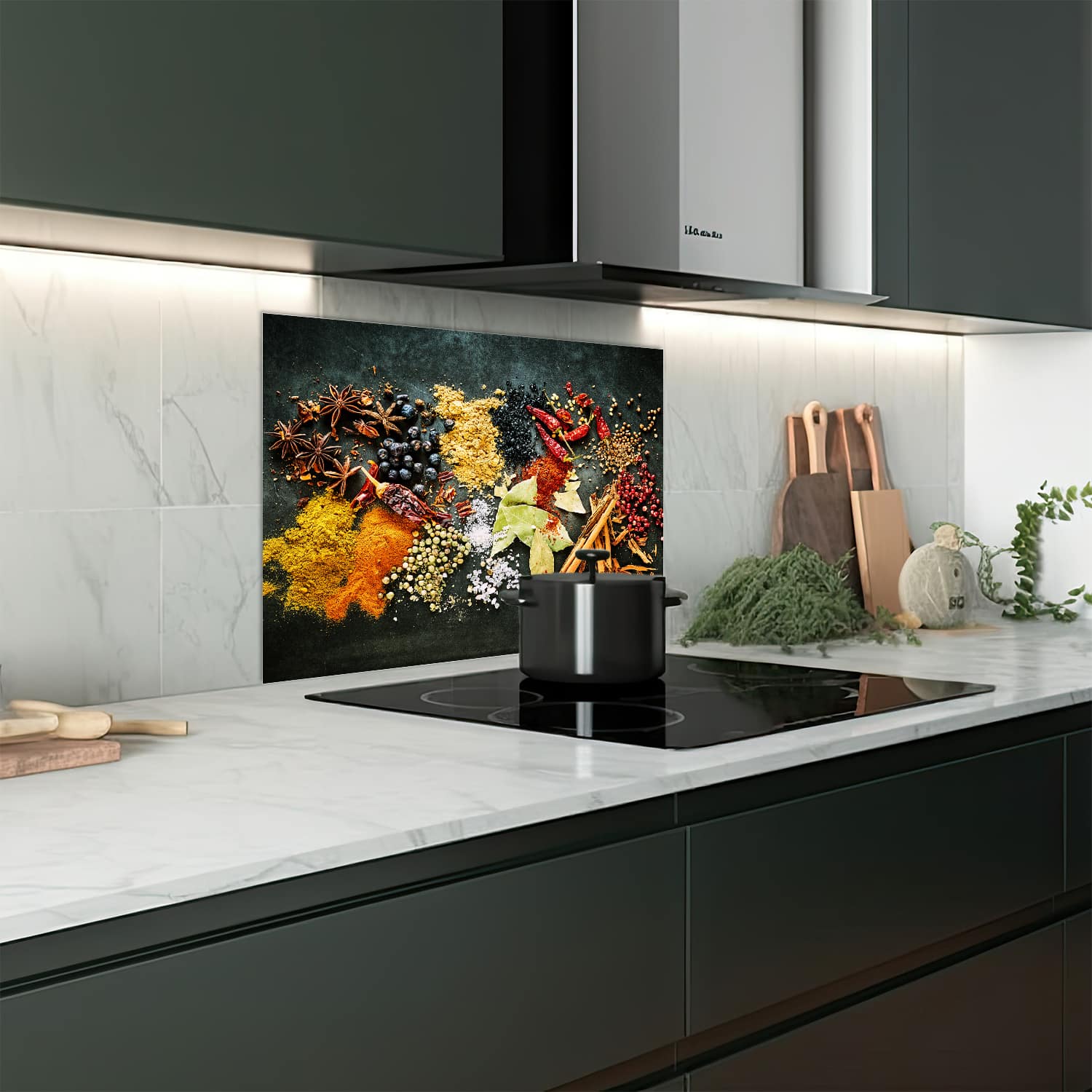 Eigen afmeting spatscherm-op-maat Keuken - Hittebestendig gehard glas - Smaakexplosie van Specerijen