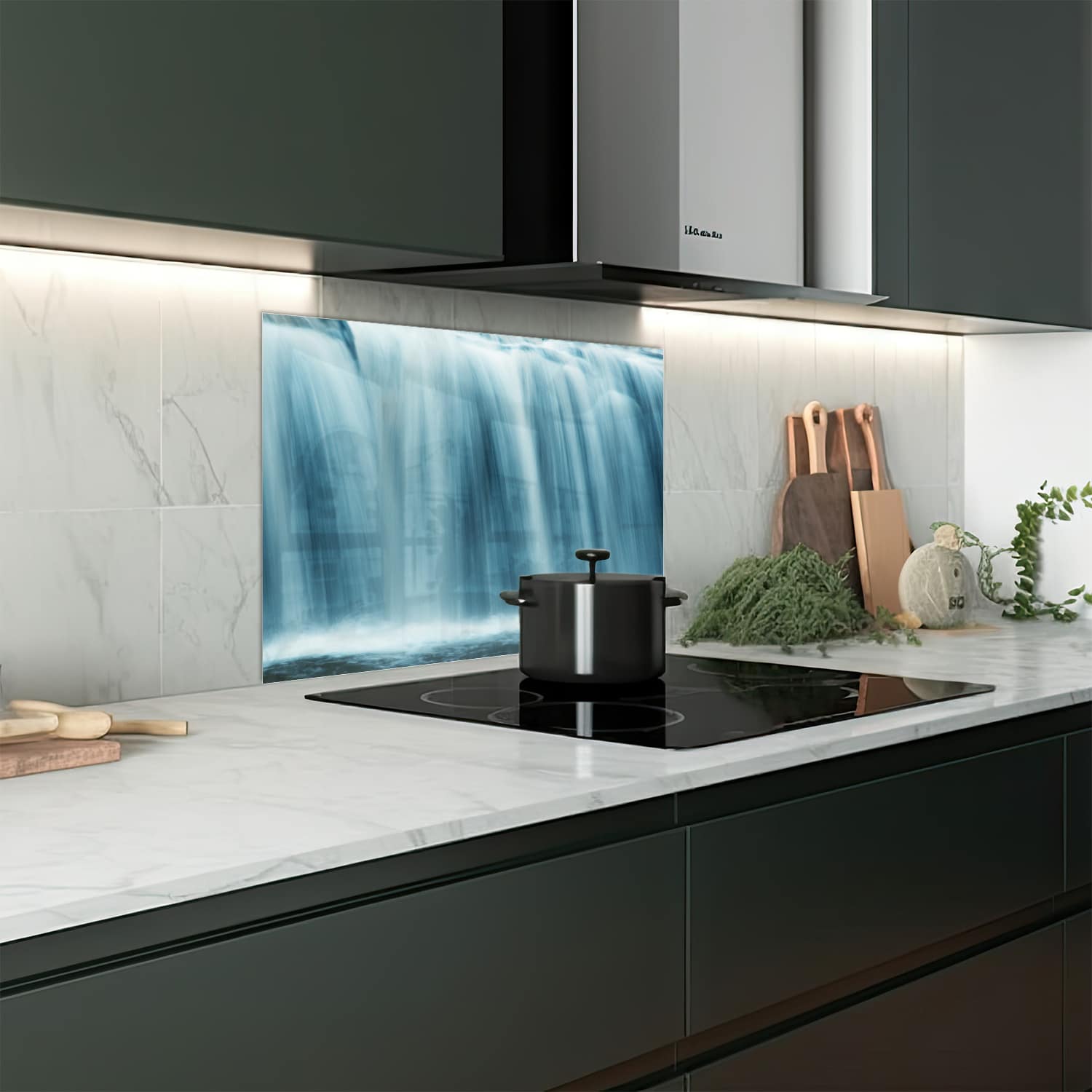 Eigen afmeting spatscherm-op-maat Keuken - Hittebestendig gehard glas - Waterval