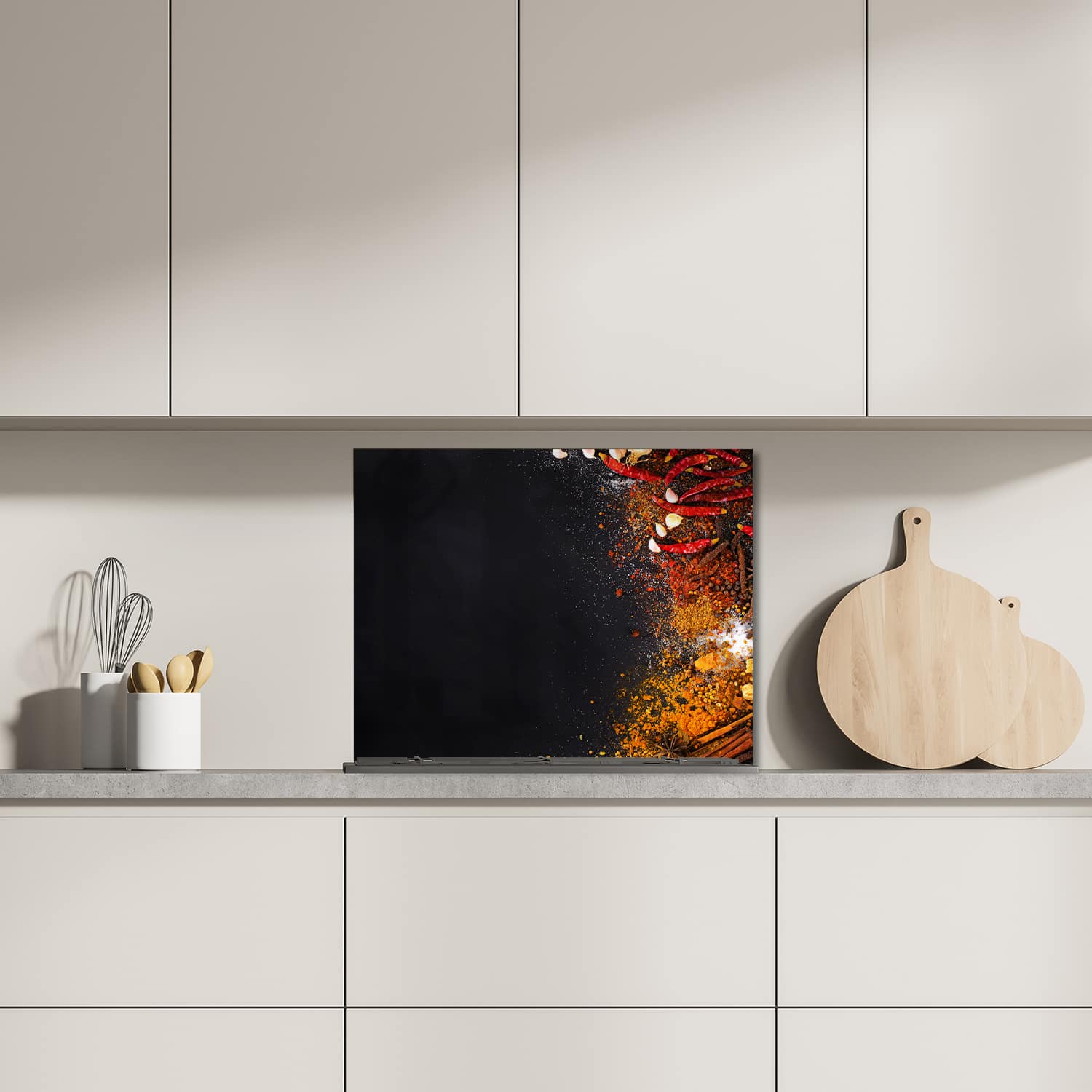 Eigen afmeting spatscherm-op-maat Keuken - Hittebestendig gehard glas - Smaakvolle Specerijen