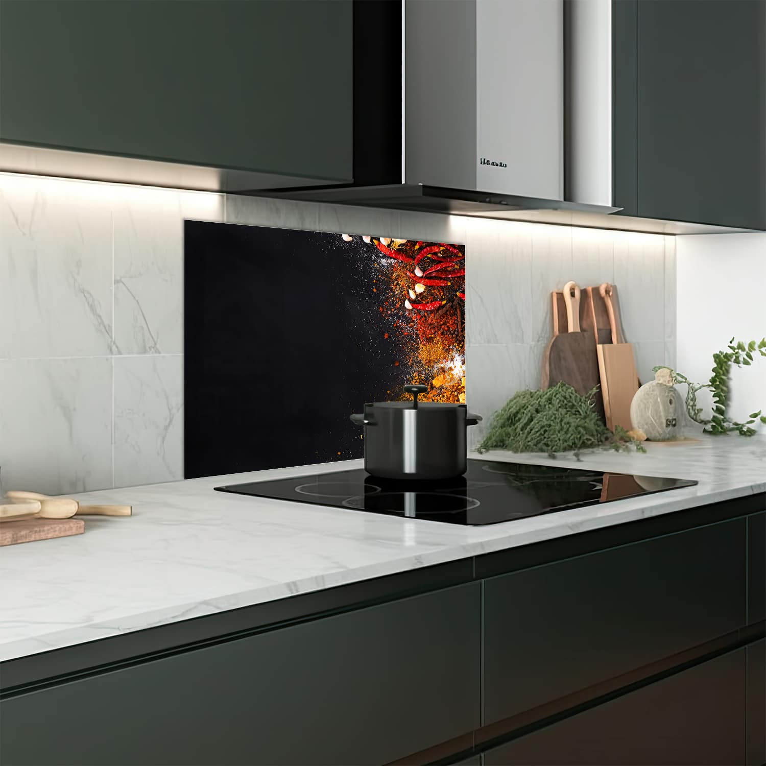 Eigen afmeting spatscherm-op-maat Keuken - Hittebestendig gehard glas - Smaakvolle Specerijen