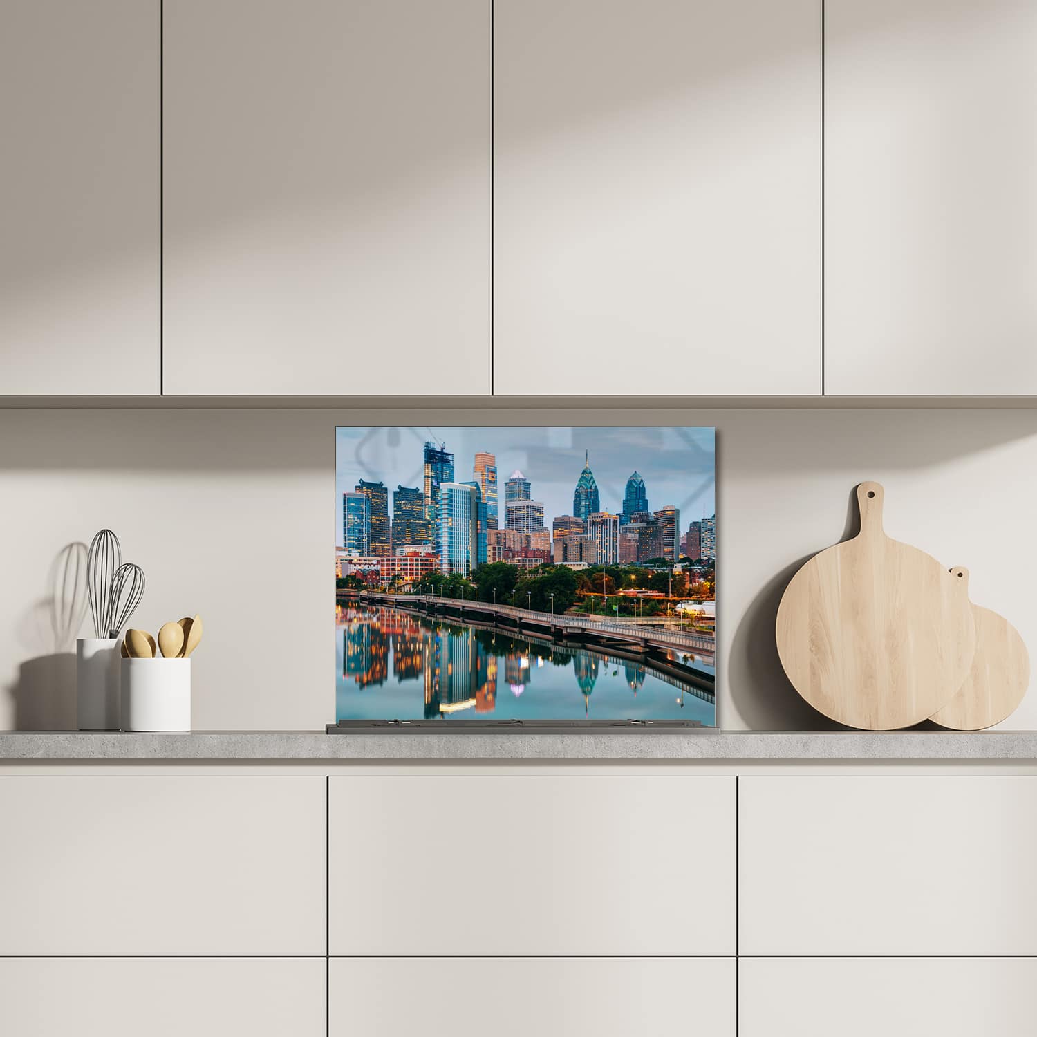 Eigen afmeting spatscherm-op-maat Keuken - Hittebestendig gehard glas - Philadelphia Skyline bij Nacht