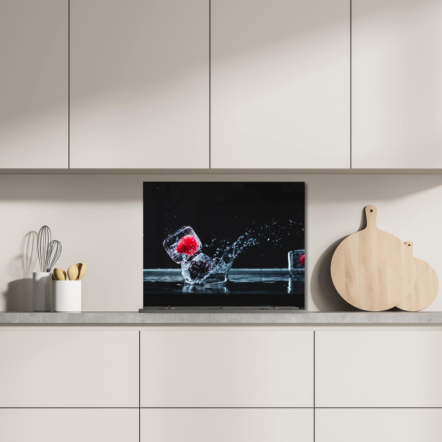 Eigen afmeting spatscherm-op-maat Keuken - Hittebestendig gehard glas - Fruit in Ijsblokjes