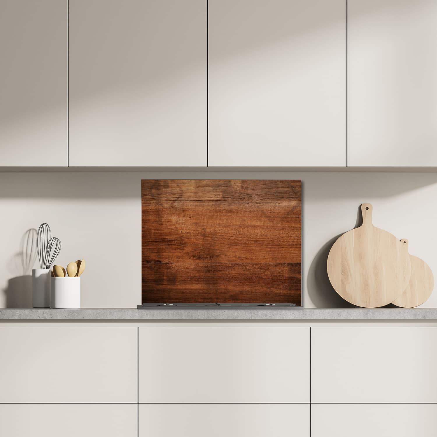 Eigen afmeting spatscherm-op-maat Keuken - Hittebestendig gehard glas - Oud Bruin Hout