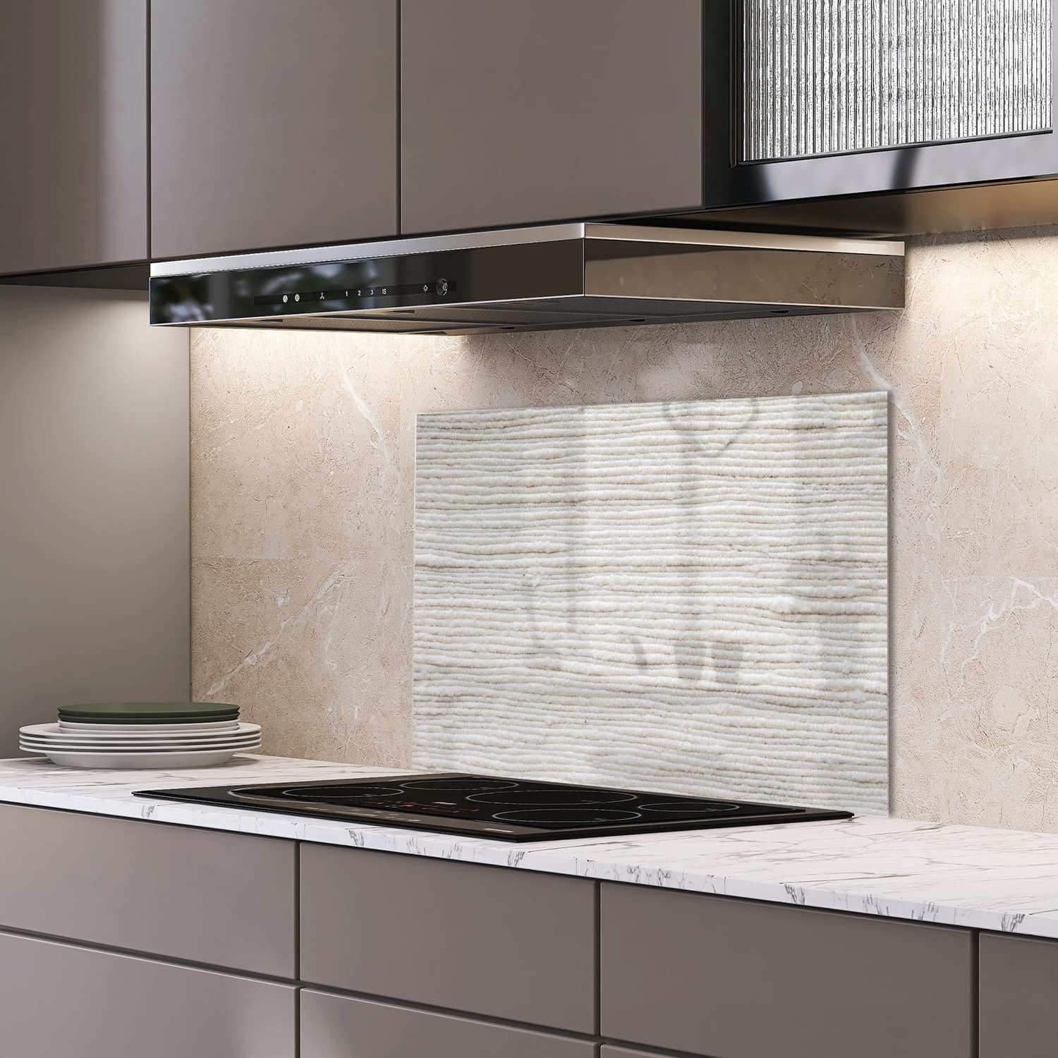 Eigen afmeting spatscherm-op-maat Keuken - Hittebestendig gehard glas - Wit Katoen